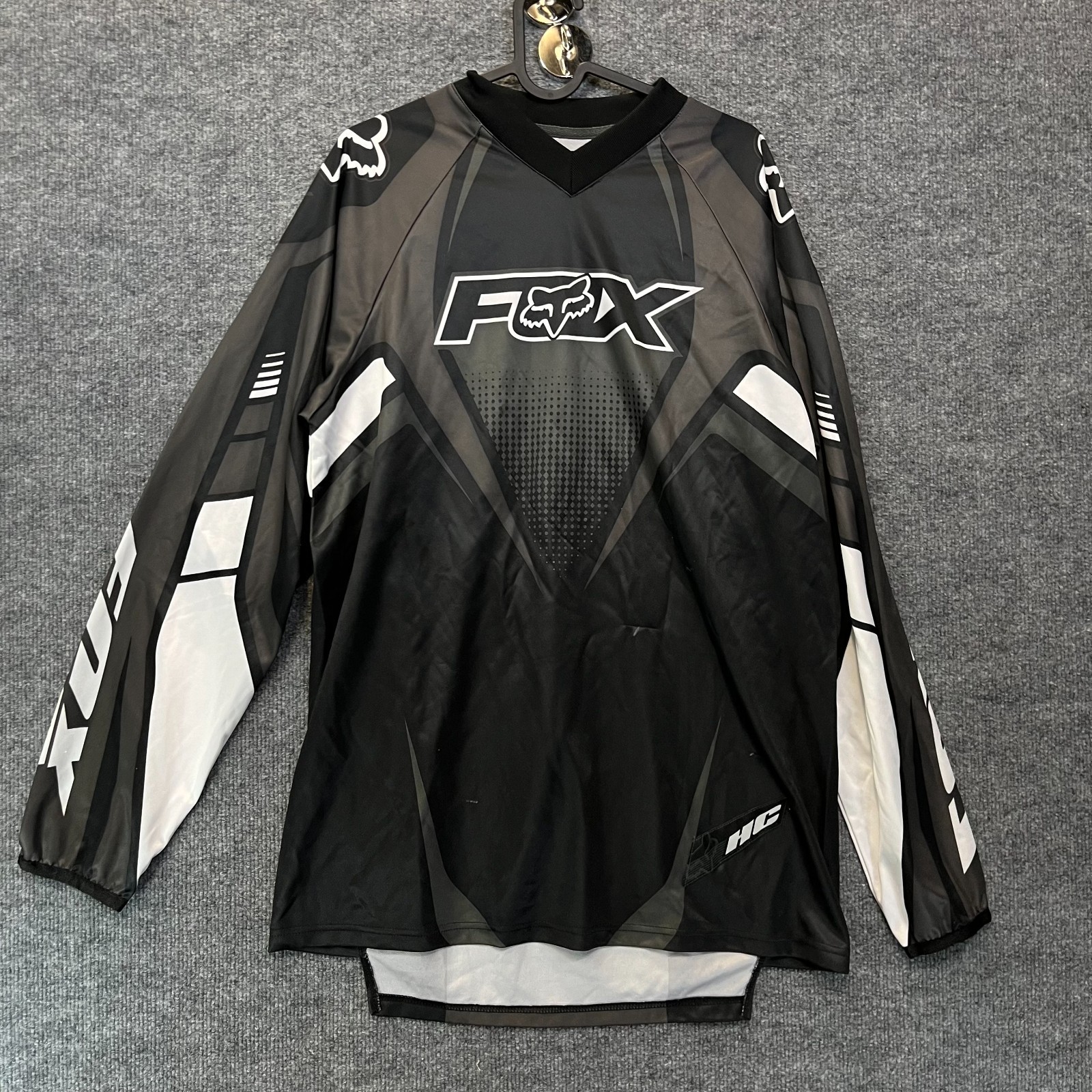 Fox Racing HC Motocross Jersey Men’s Black Gray V-Neck Long Sleeve – Small