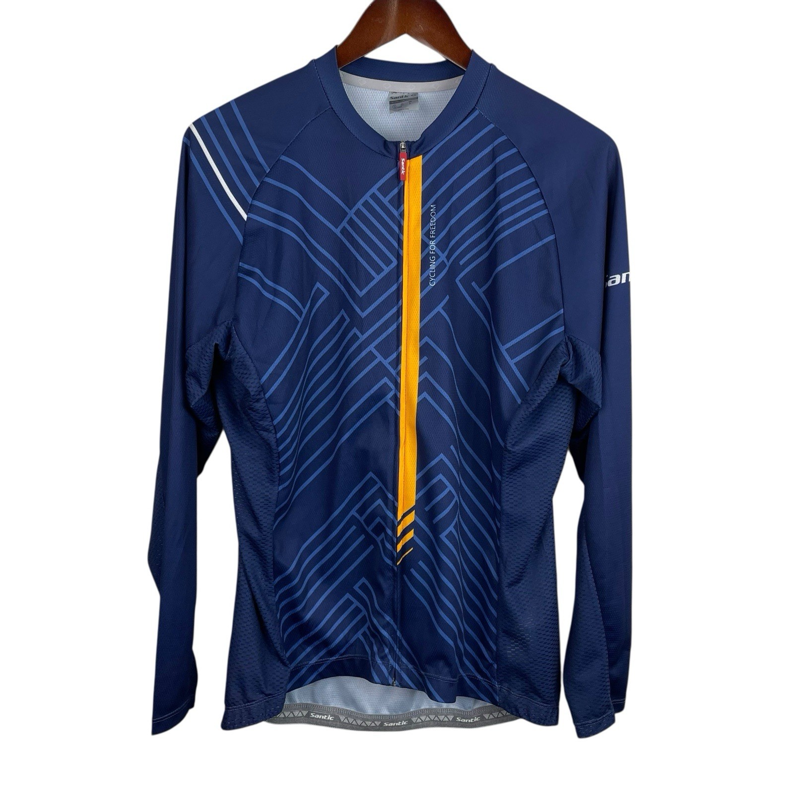 Santic Size Large Blue Full Zip Long Sleeve Lightweight Cycling Jersey Pockets