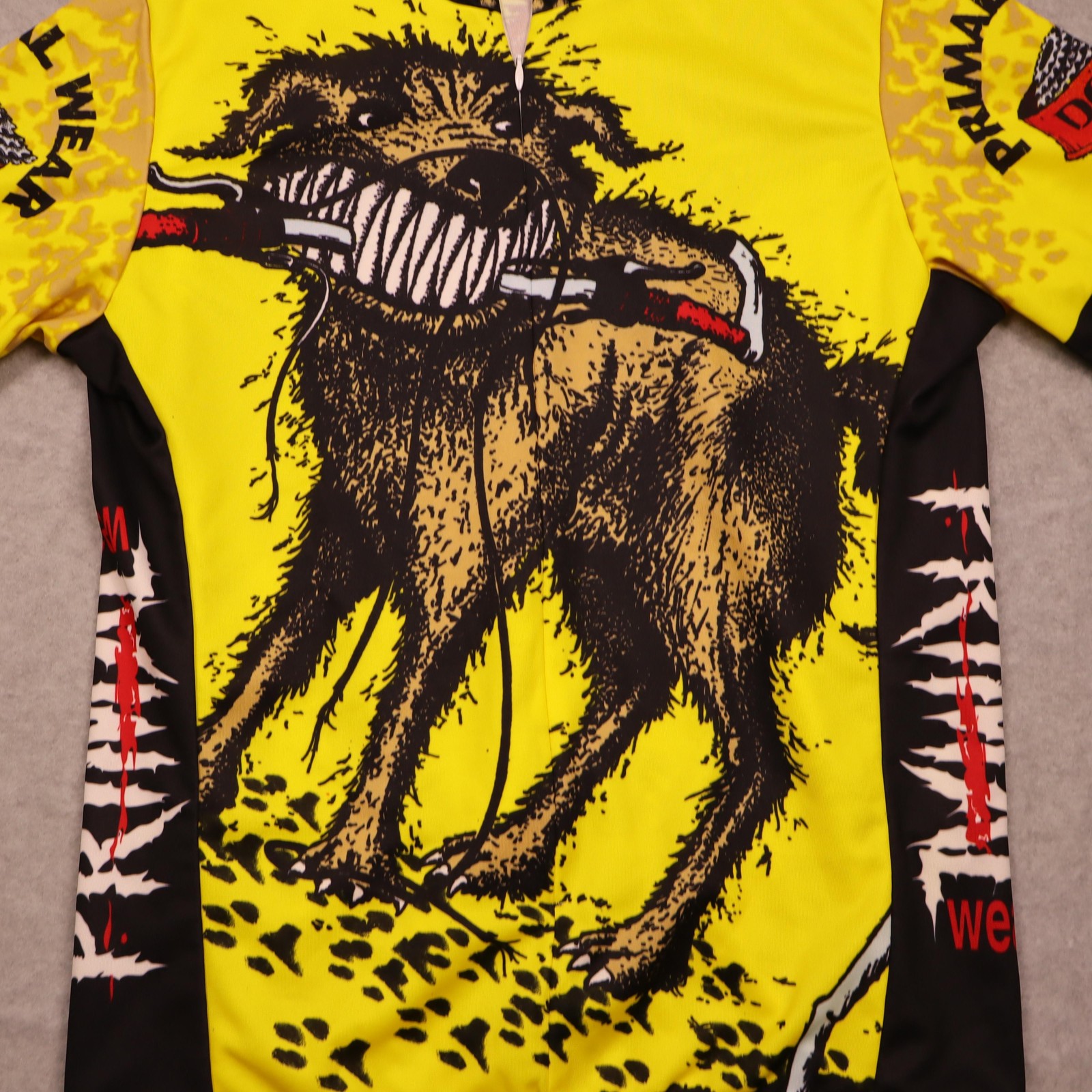 Primal Wear Cycling Jersey Mens Medium Yellow Top Dog Eat Cog Graphic Full Zip