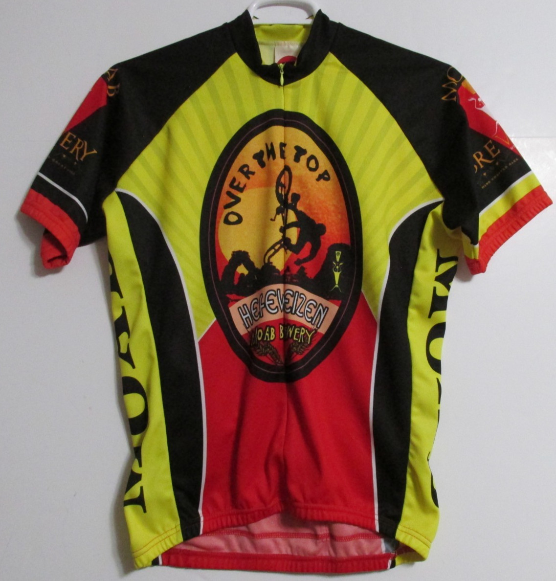 Men’s 3/4 Zip Moab Brewery Cycling Jersey Rear Pockets Black/Yellow/Red LARGE