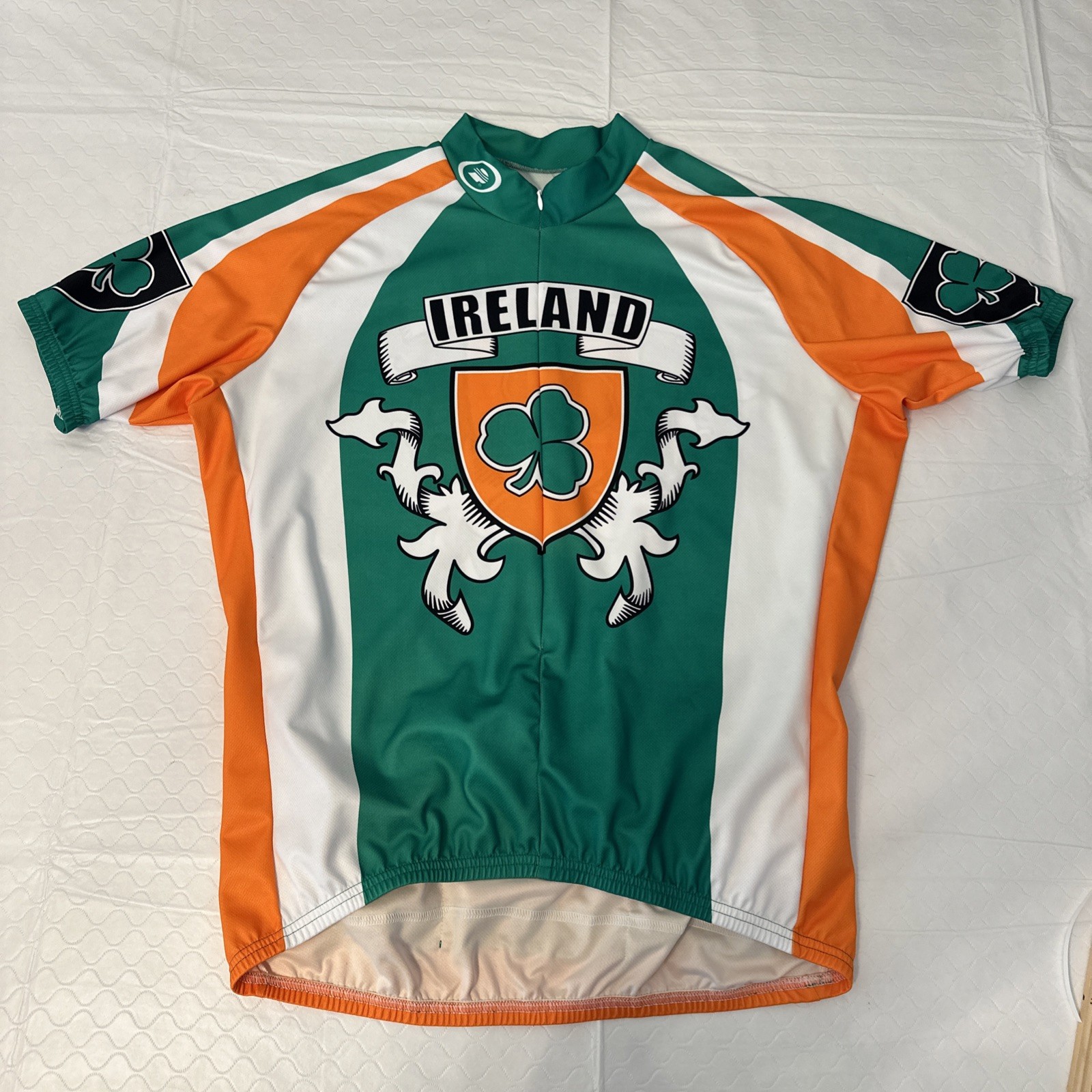 Performance Ireland Cycling Jersey 3/4 Zip White Green Orange Pockets XXL￼