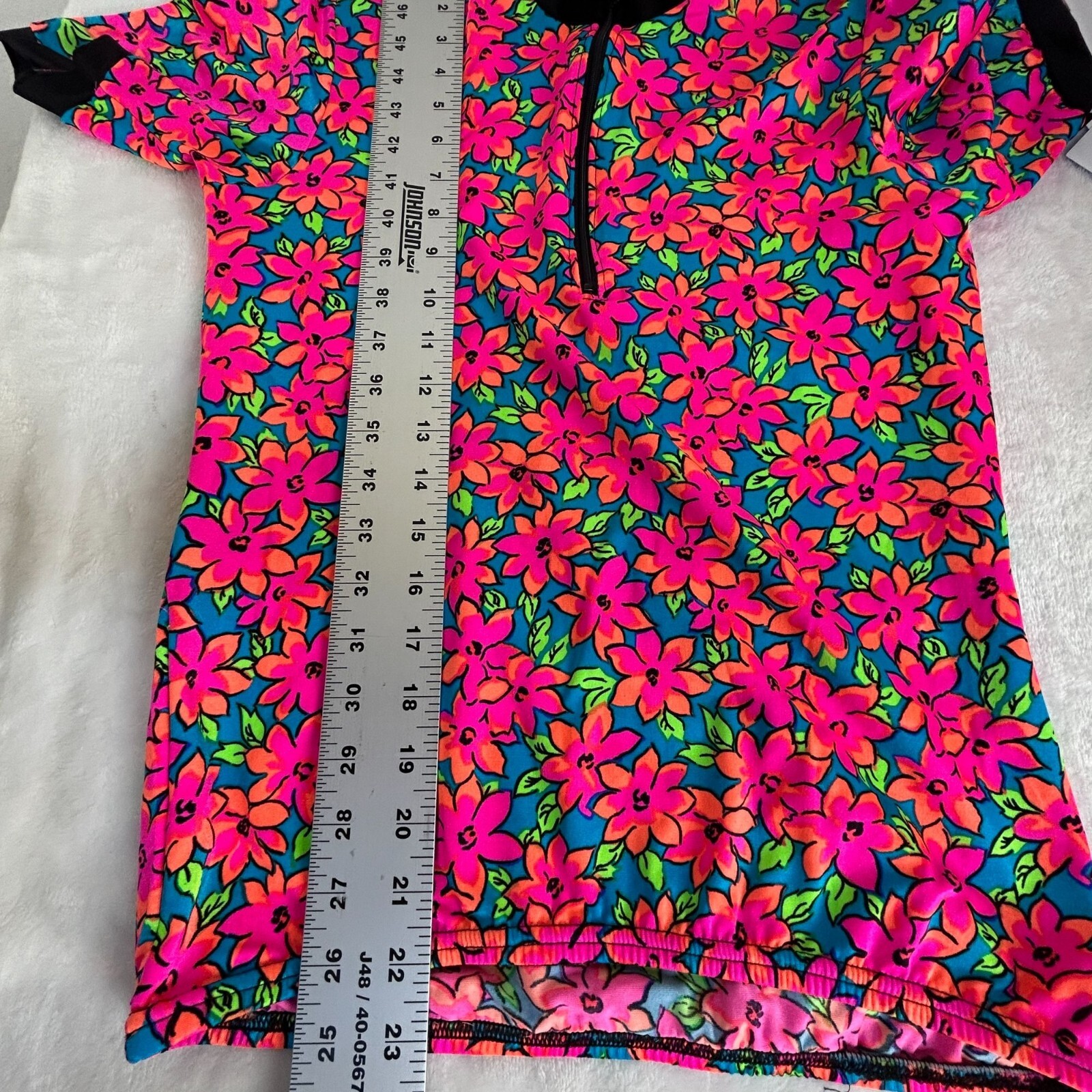 Free Form Fashions Womens Floral Cycling Jersey Pink/Green Short Sleeve 1/4 Zip
