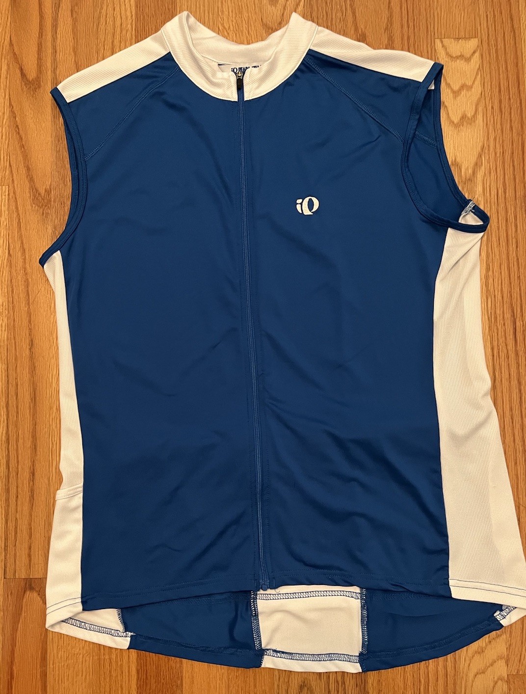 Pearl Izumi Cycling Zip Jersey Mens L Blue White Sleeveless Hip & Back Pockets