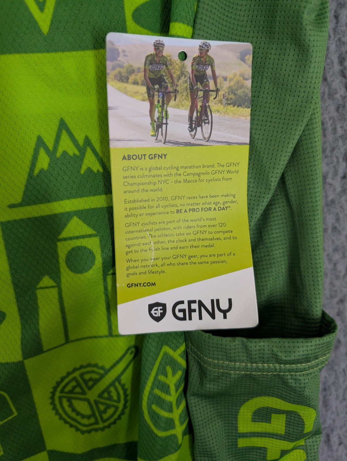 GFNY Gran Fondo New York Cycling Jersey XL Green Short Sleeve Zip 5 Pocket NWOT