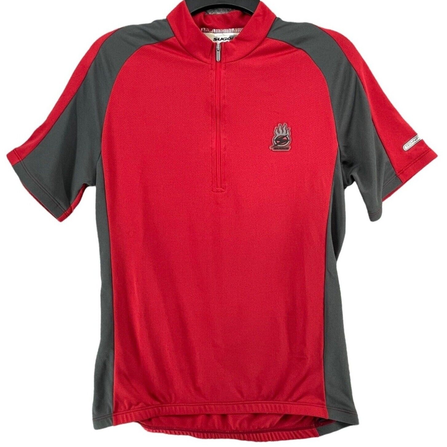 Sugoi Cycling Shirt Mens M Red Gray Technifine Mesh Half Zip Pullover Pockets