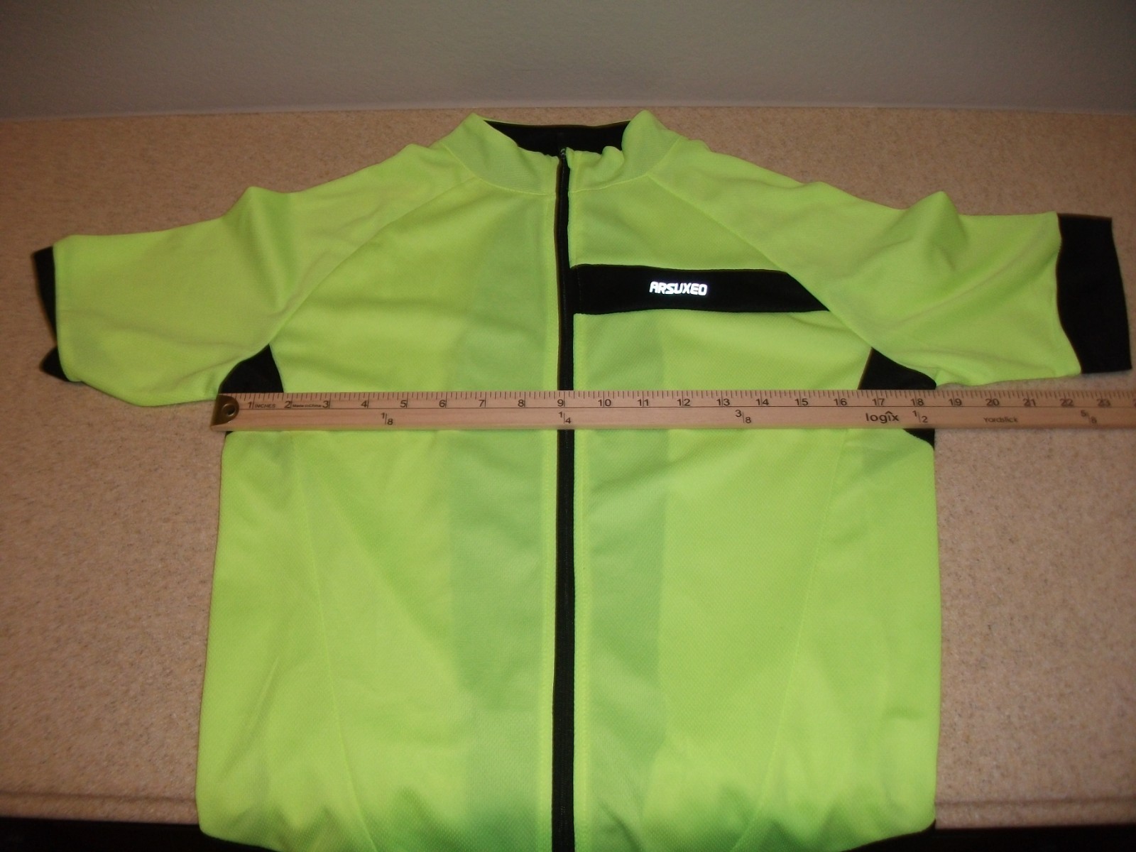 Arsuxeo Men’s Cycling Jersey Hi-Vis Neon Yellow Full Zip Size Medium Zip Pocket