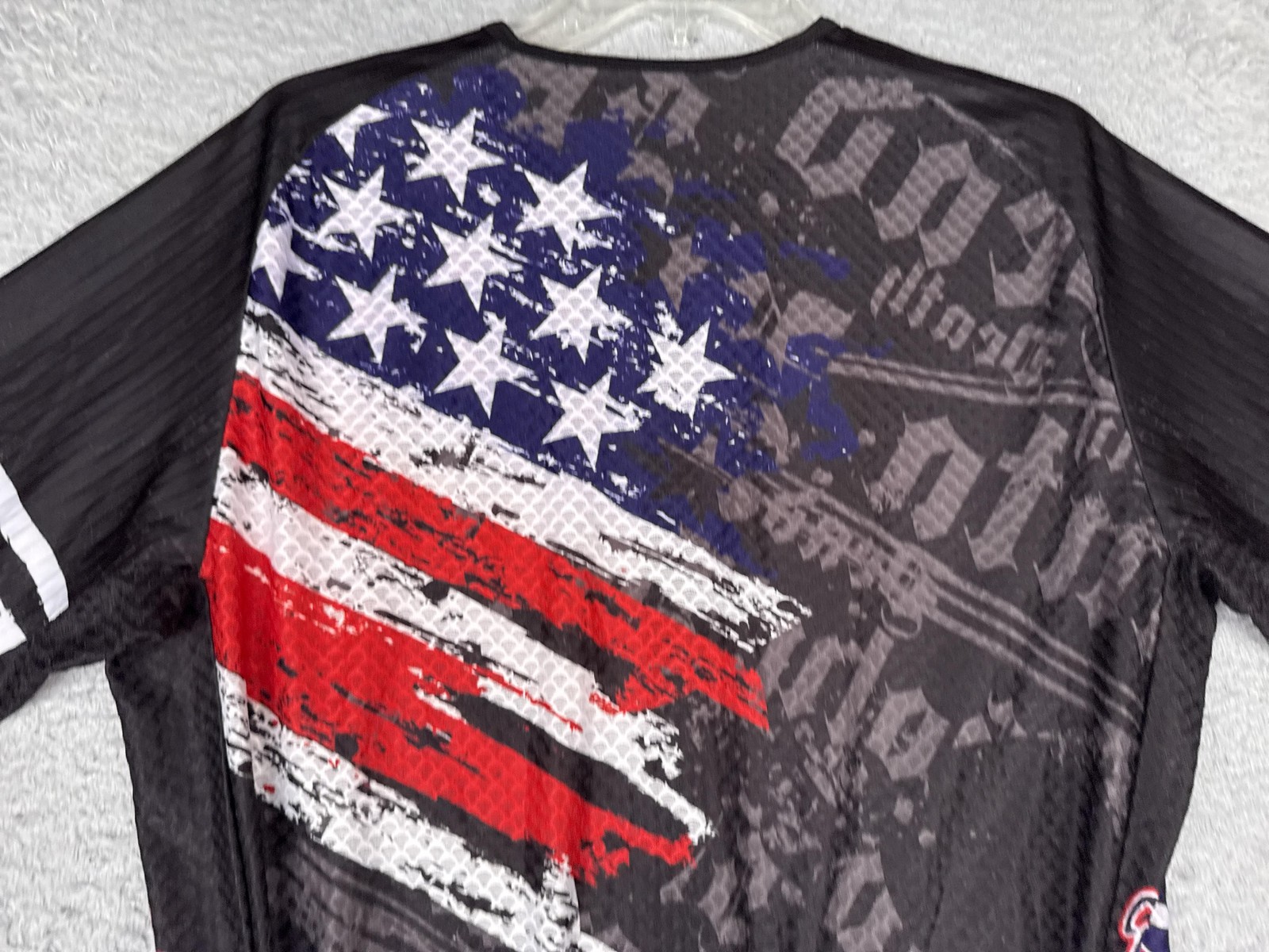 JPOJPO Cycling Jersey Mens XL Black USA Flag Full Zip Short Sleeve Pockets Bike