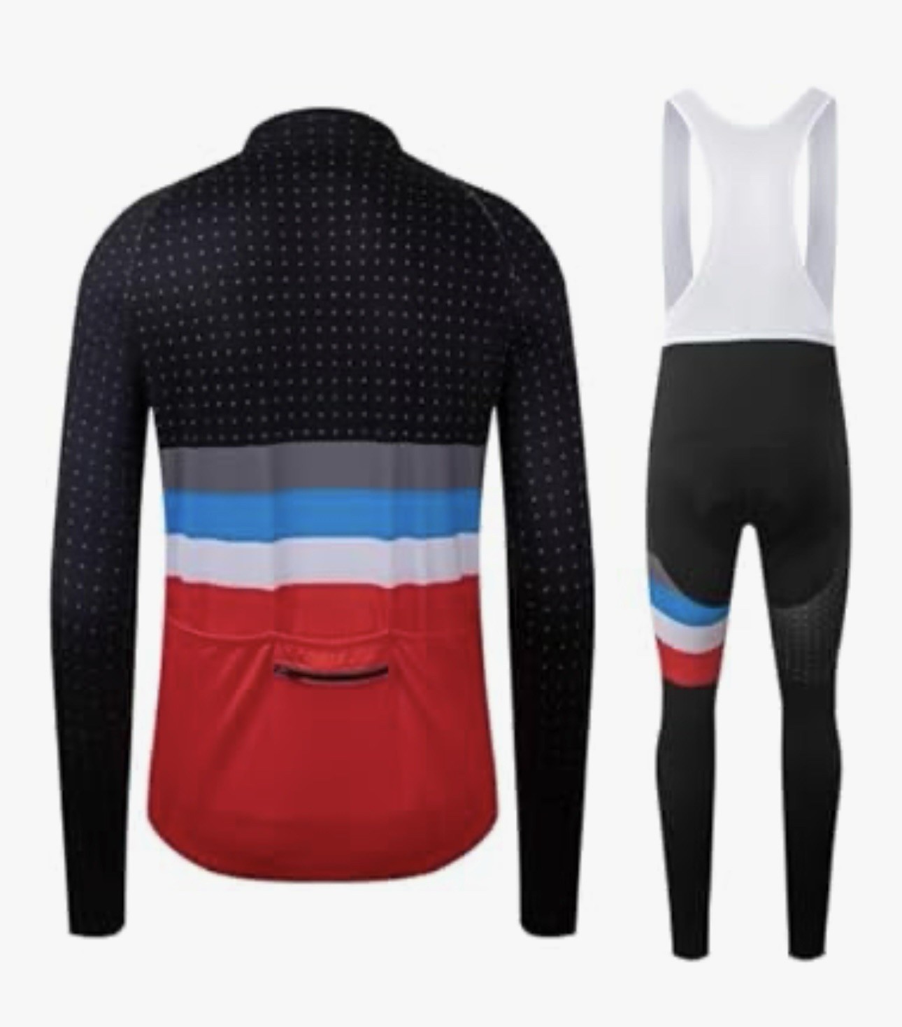Men’s Cycling Jersey Bib Tights Set Long Sleeve Red Black Blue Padded XL