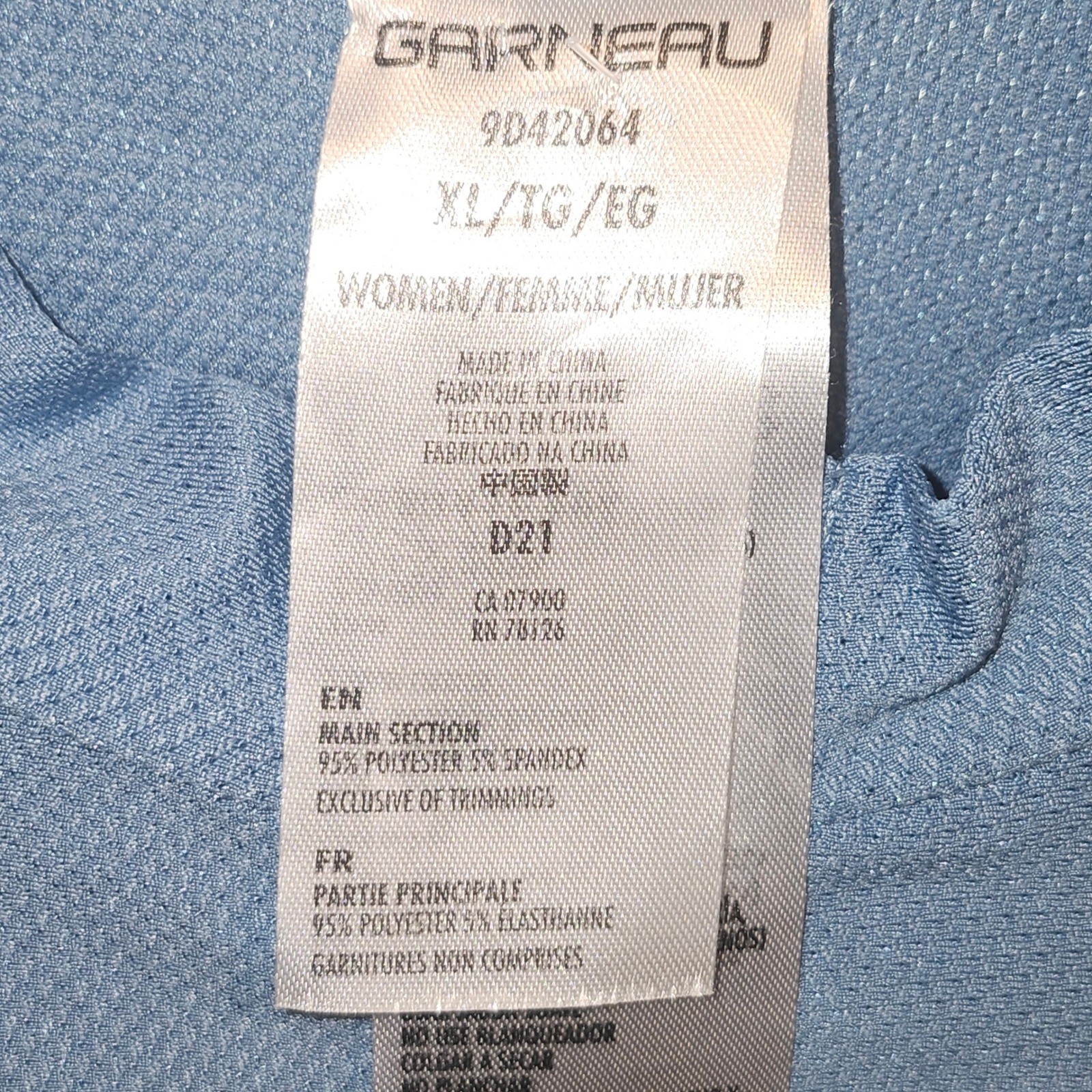 Louis Garneau Womens XL Blue Black Full Zip Cycling Jersey Short Sleeve 9D42064