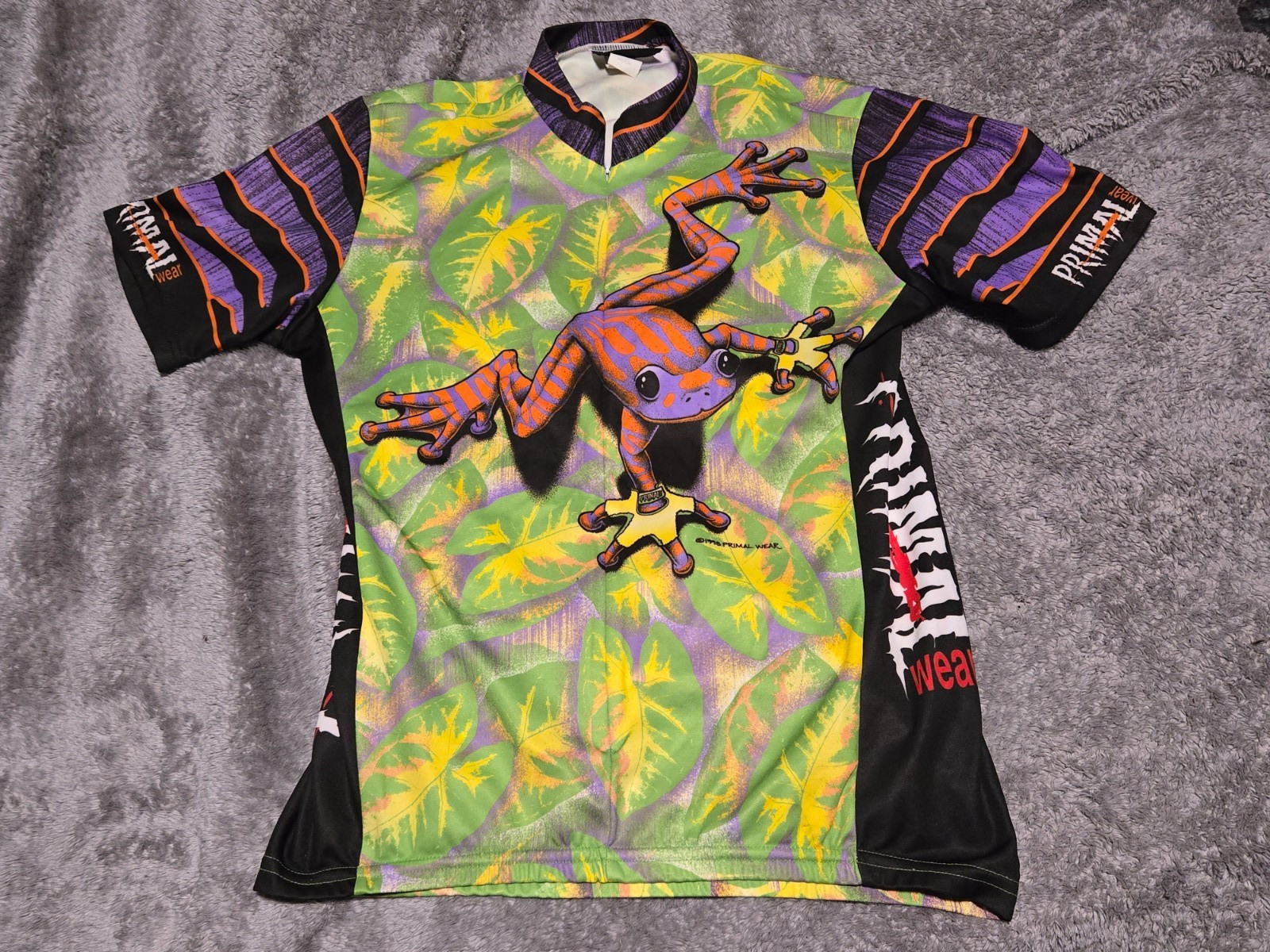 Vintage Primal Wear Cycling Jersey Zip Tree Frog Bike Bright Colorful Size MED.