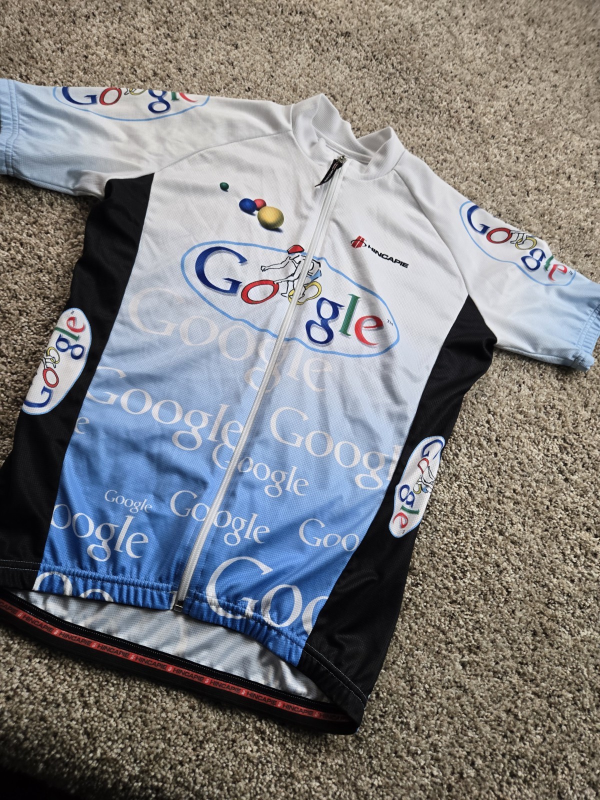 Google Cycling Jersey Large Mens Full Zip Short Sleeve Pockets Hincapie Y2K