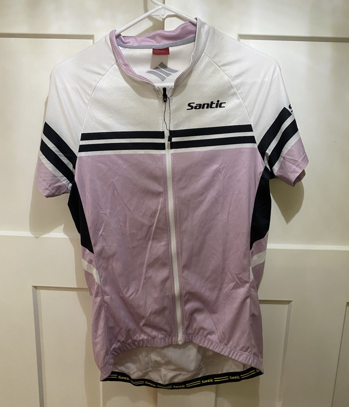 Santic Women’s XL Cycling Jersey Full Zip Pockets Pink White Black Colorblock