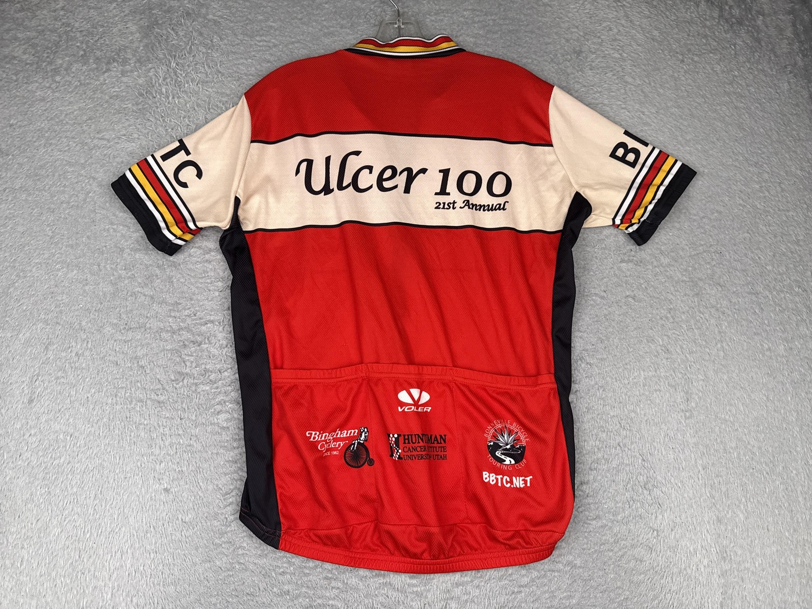 Voler Ulcer 100 21st Annual Cycling Jersey Mens Large Red 1/4 Zip Pockets BBTC