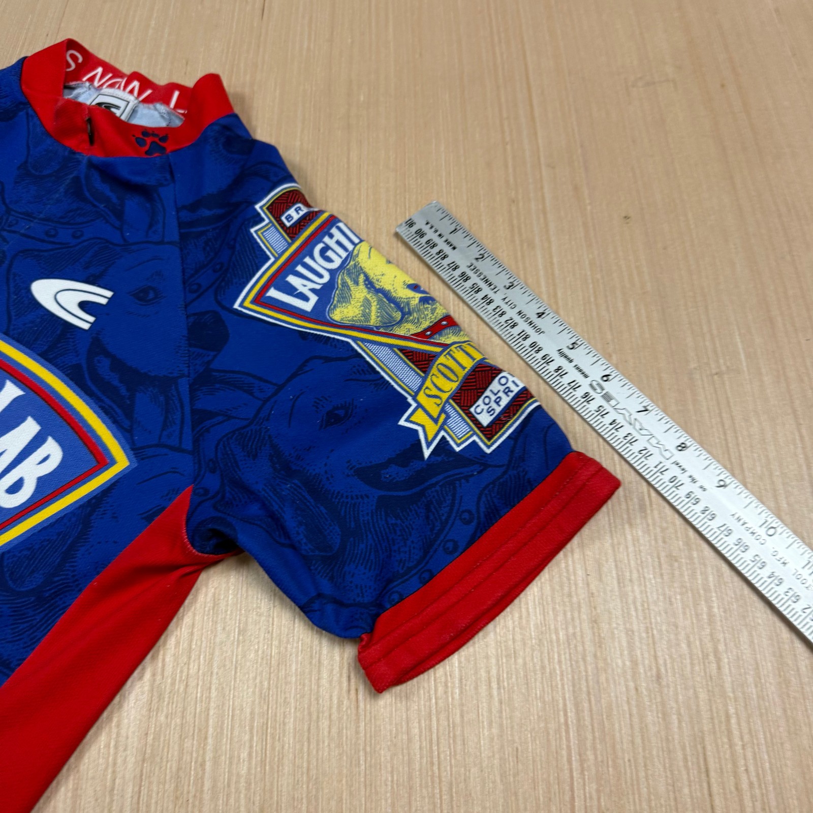 Colorado Springs Cycling Jersey Laughing Lab Beer Scottish Ale Medium vtg dog