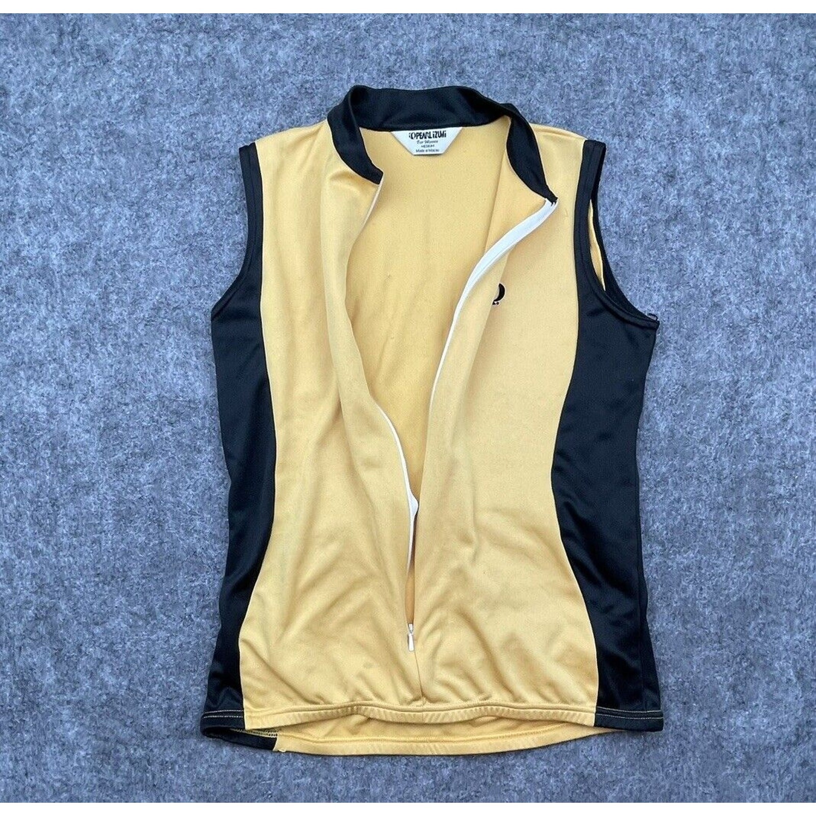 Pearl iZumi Top Womens Medium Cycling Vest Gold Black Back Pockets Long Zip