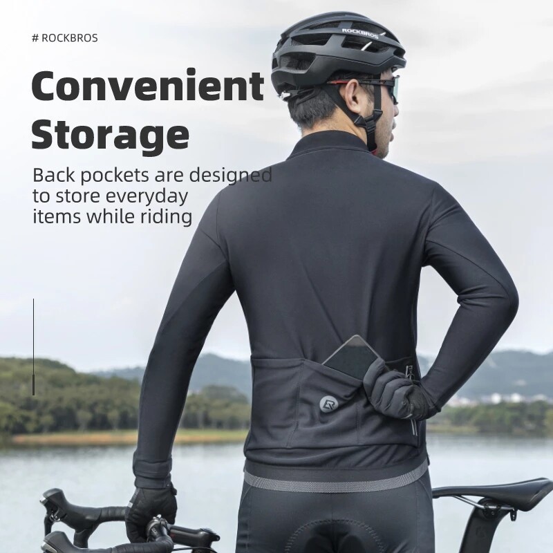 ROCKBROS Winter Cycling Jersey Sets Thermal Fleece Long Sleeve Bike Jersey+Pants