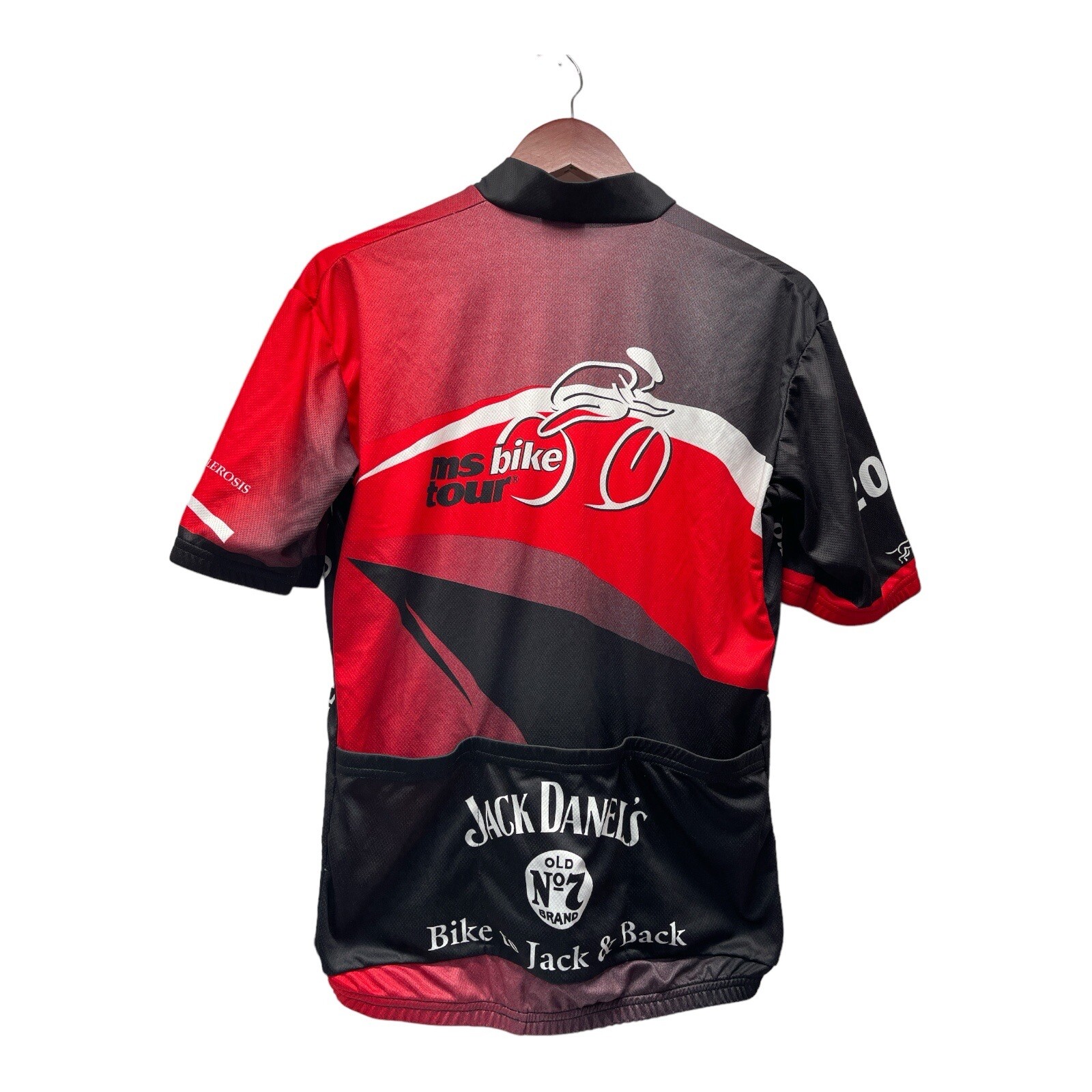 Vomax Men’s Medium Black Red White 2006 MS Bike Tour Cycling Jersey 3 Pocket