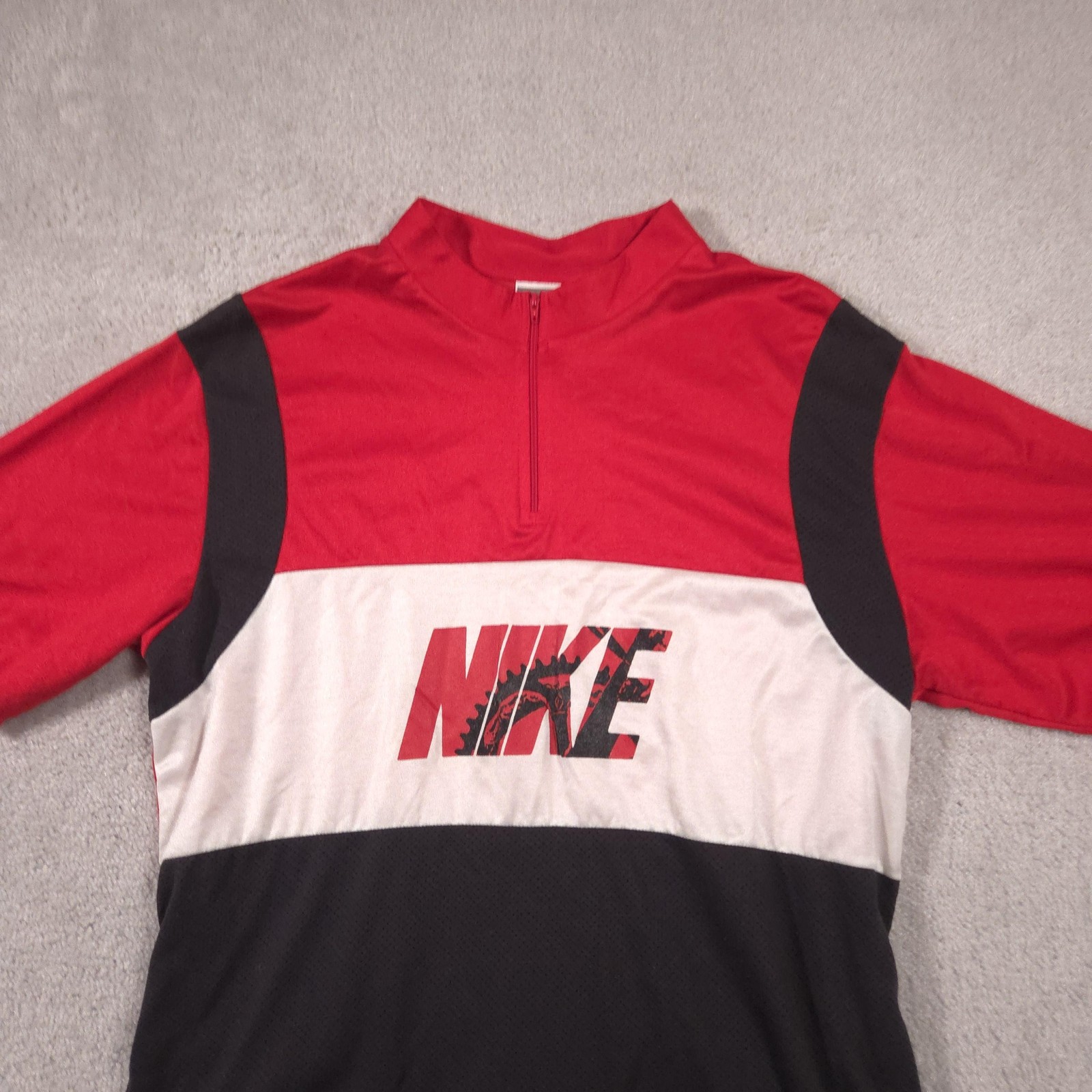 Vintage Nike Cycling Jersey Shirt Mens Large Red Black 1/4 Zip Mesh Graphic 90s