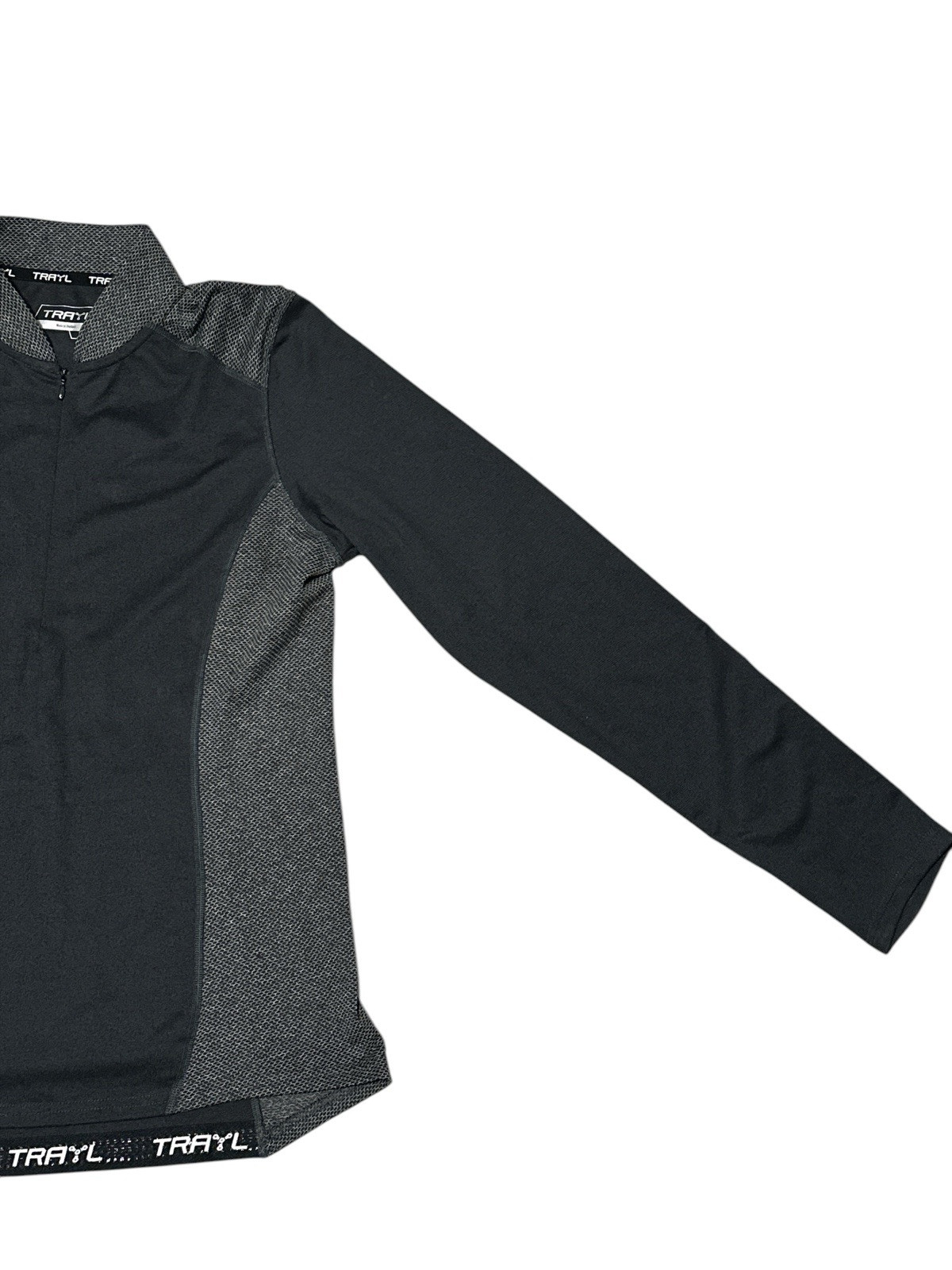Trayl Cycling Black/Gray Long Sleeve Quarter Zip W/Back Zip Pocket Jersey Size M