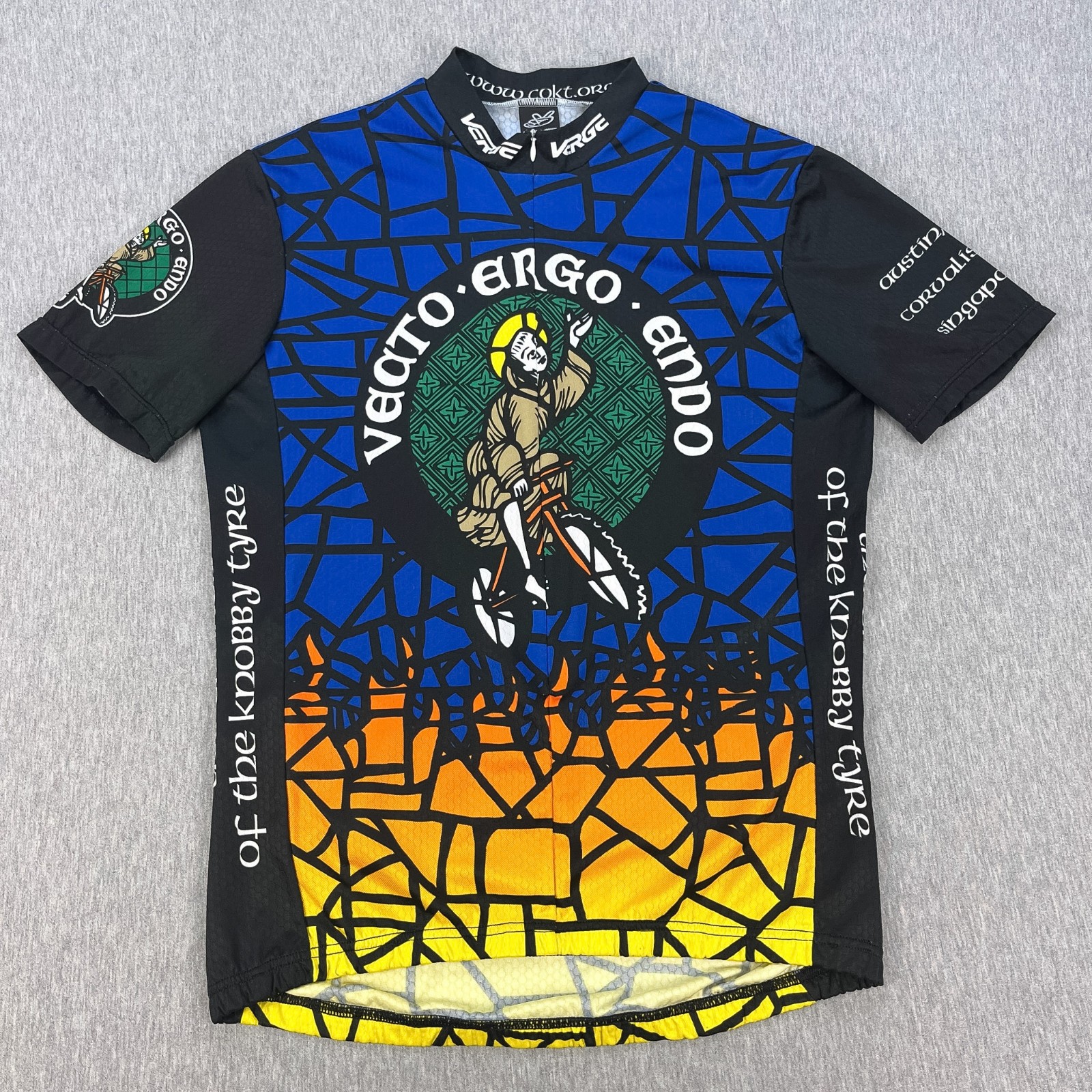 Verge Church Of The Knobby Tyre Cycling Jersey Mens 2XL Blue 3/4 Zip Pockets