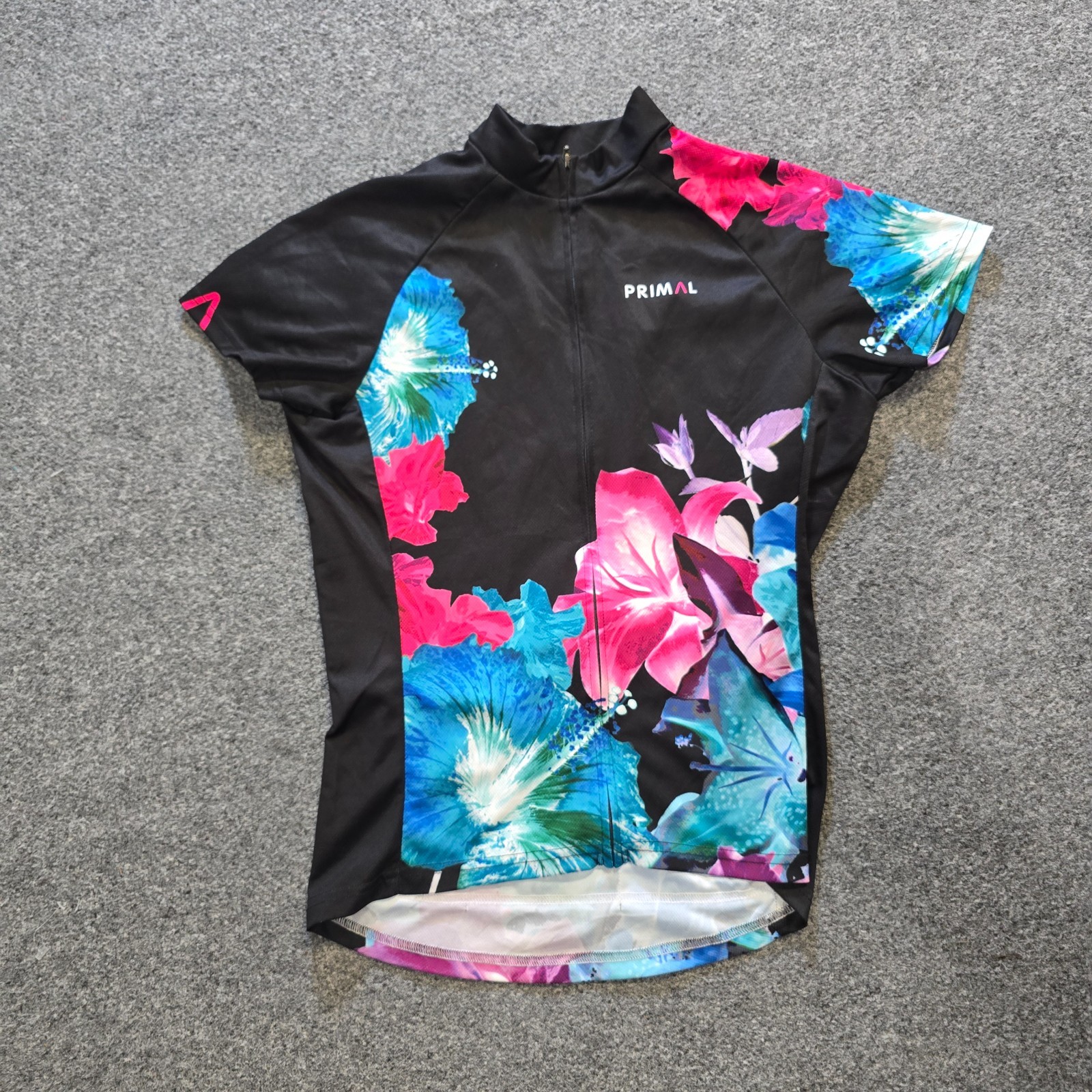 Primal Top Womens Size Small Black Pink Floral Cycling Jersey Stretch Athletic
