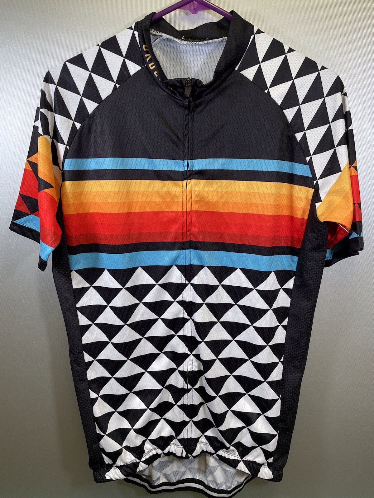 NWT DKGEMN Cycle Shirt Size Large Colorful Short Sleeve Pockets Full Zip
