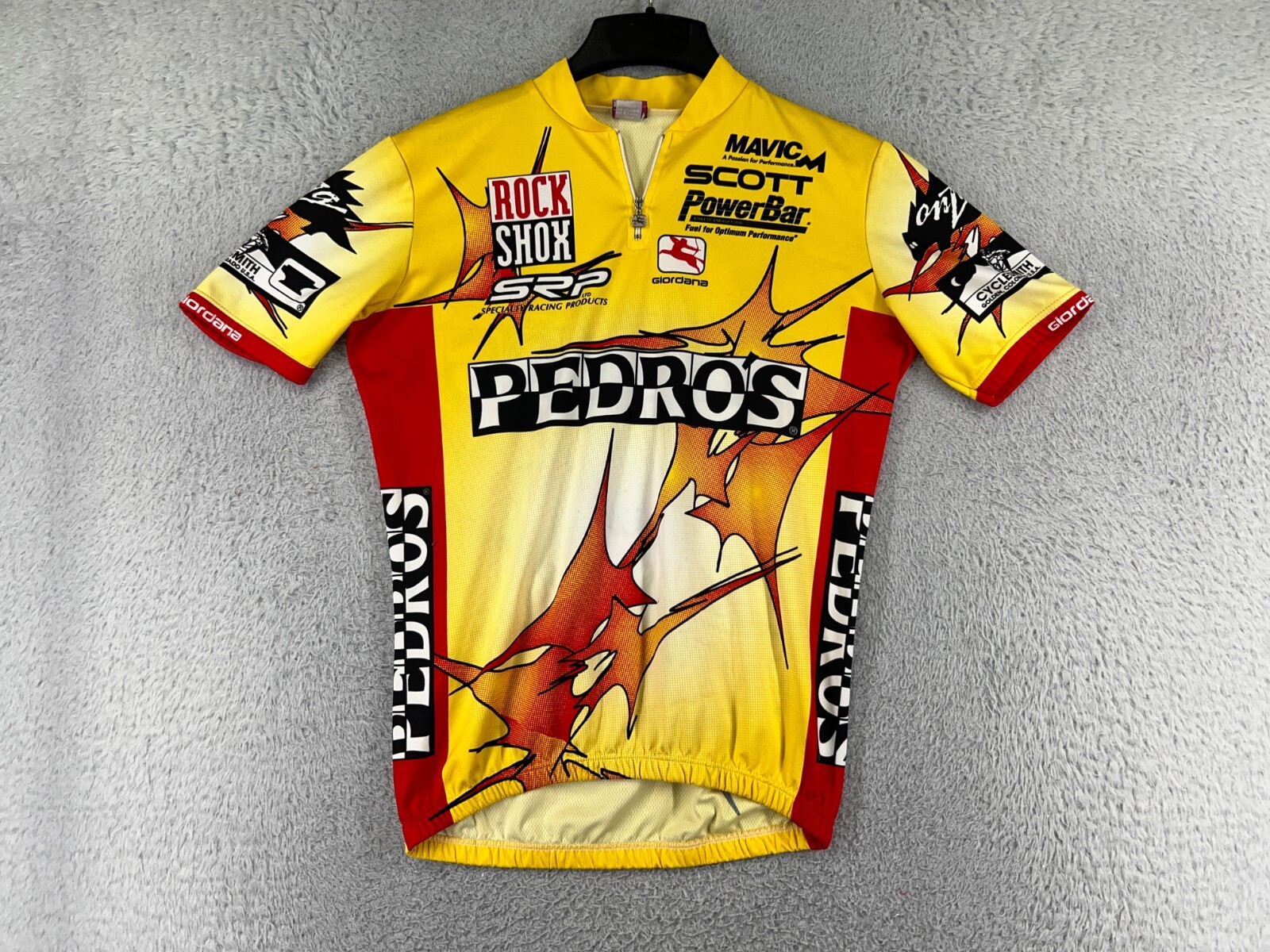 Girodana Cycling Jersey Adult Medium Yellow Red 1/4 Zip Rear Pockets 100% Poly