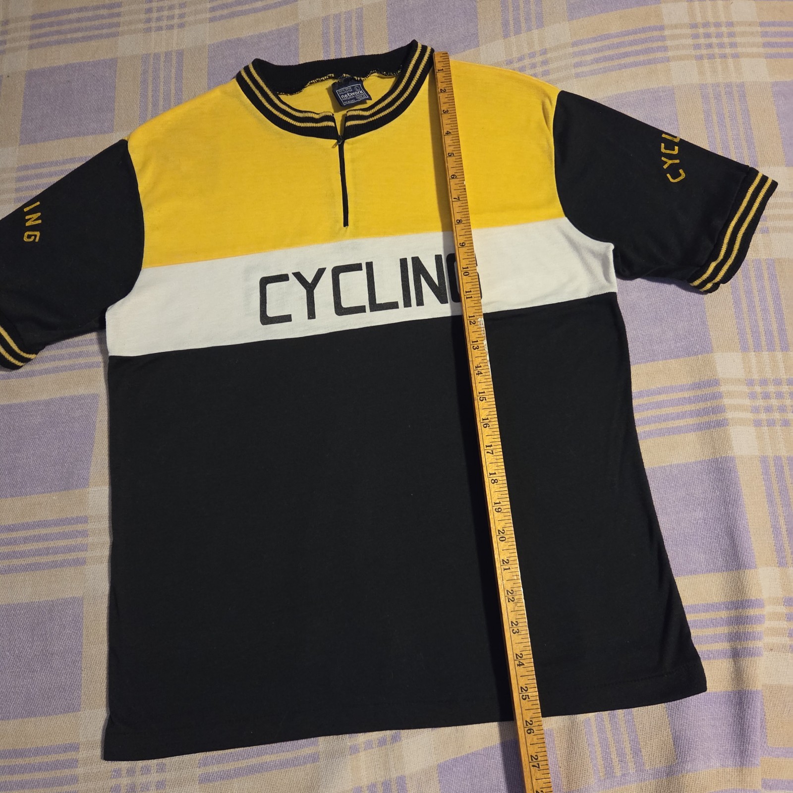 Vintage Cycling Jersey Network Knitwear Size Large Zip Up Color Block 70s Rare