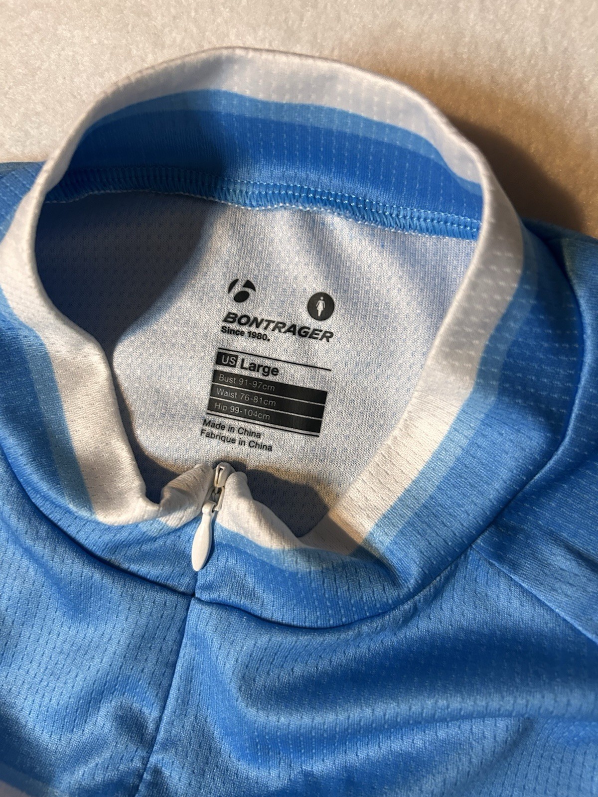 Bontrager Trek Travel Womens L Blue 3/4 Zip Cycling Bike Jersey Pockets
