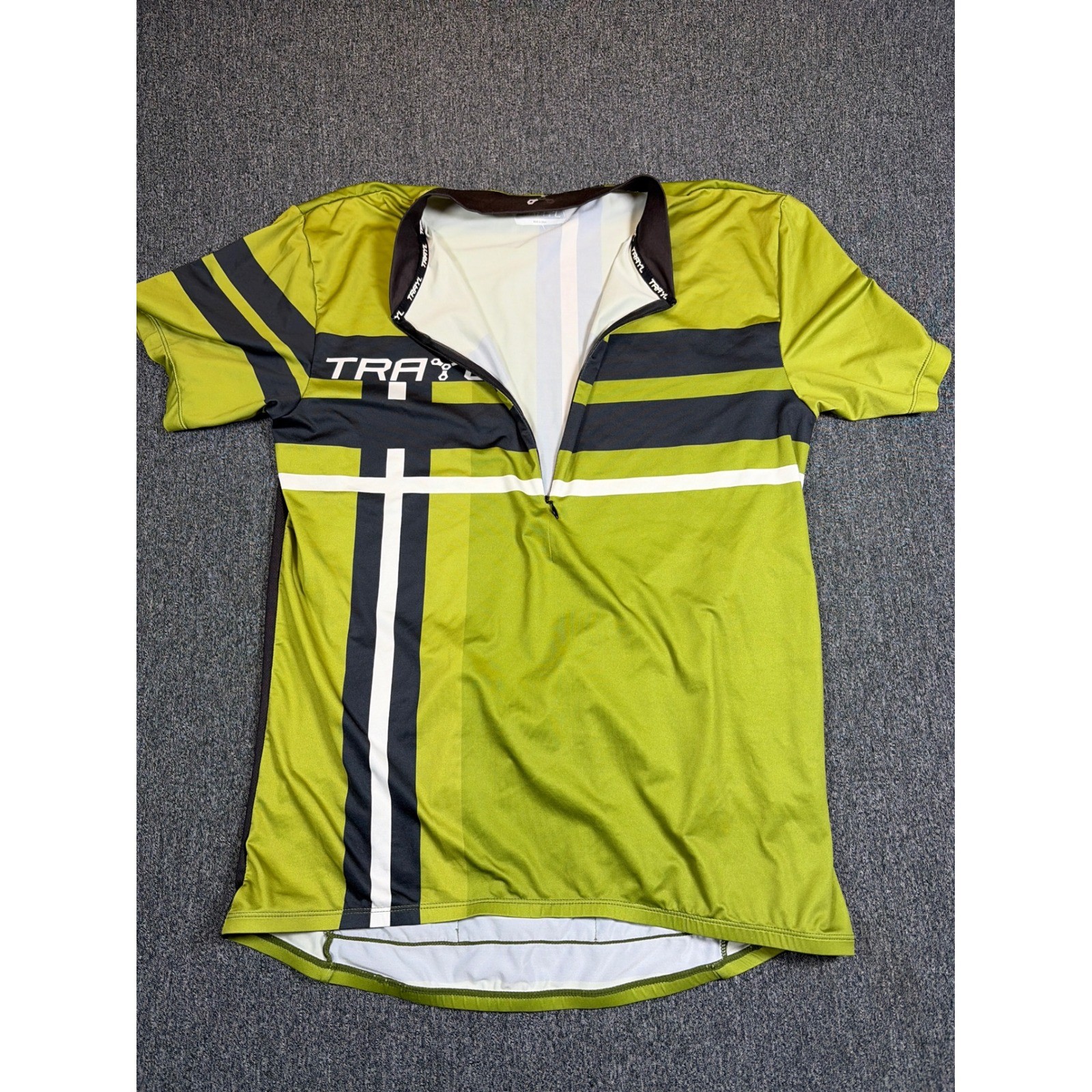 Trayl Mens Cycling Jersey Lime Green Black White Striped Reflective Size M