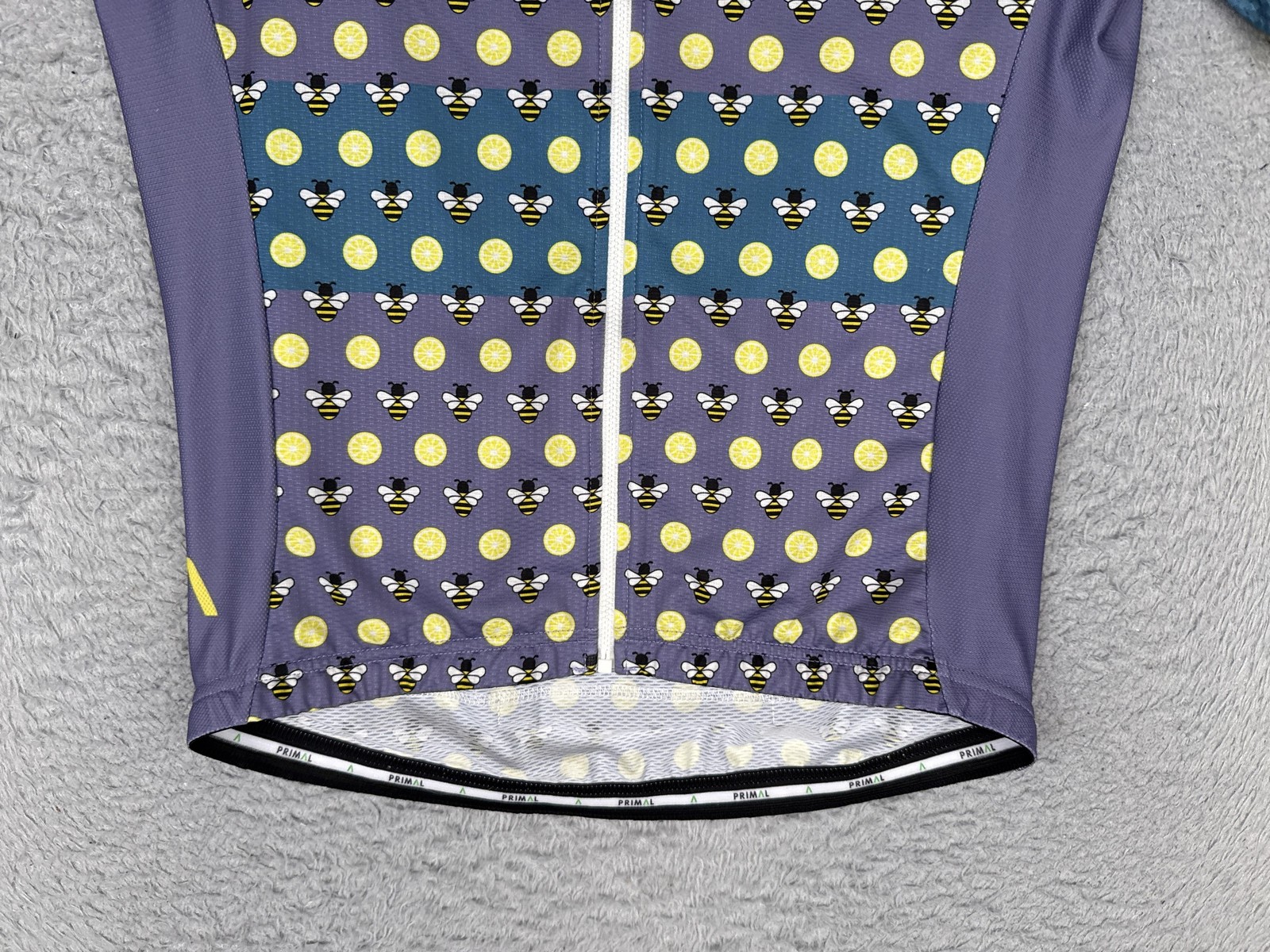 Primal Cycling Jersey Womens Large Blue Bee Lemon Graphic Full Zip Pockets Bike