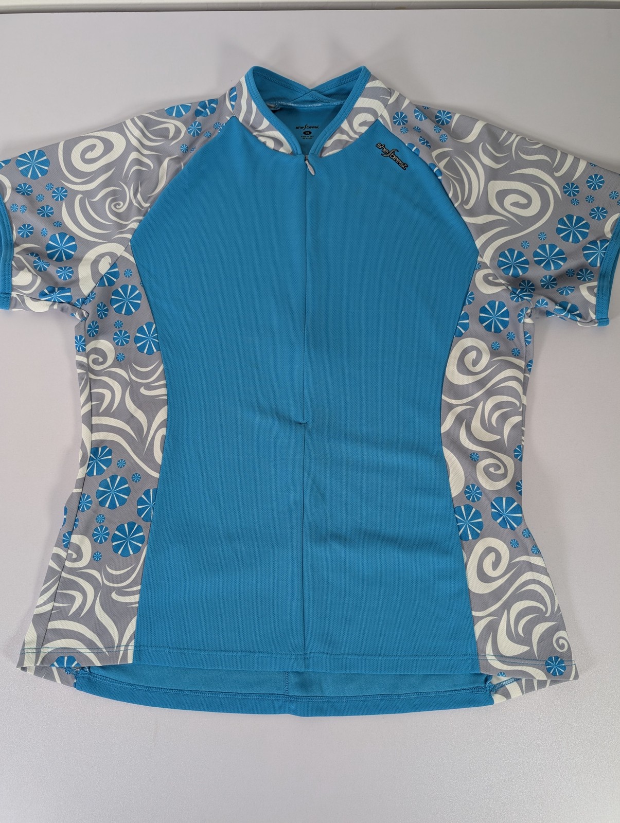 Shebeest Cycling Jersey XL Womens Blue Gray Floral Performance Shirt Made in USA