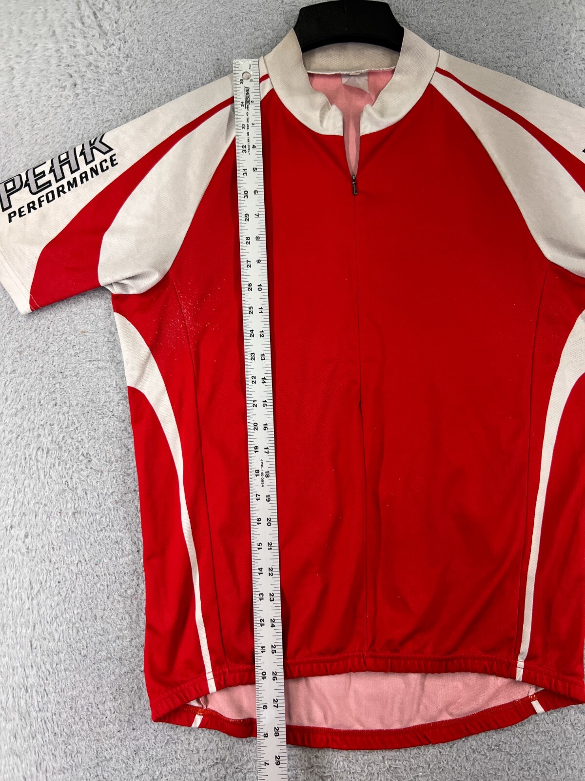 Peak Performance Cycling Jersey Adult Large Red White 1/2 Zip Pockets Poly READ