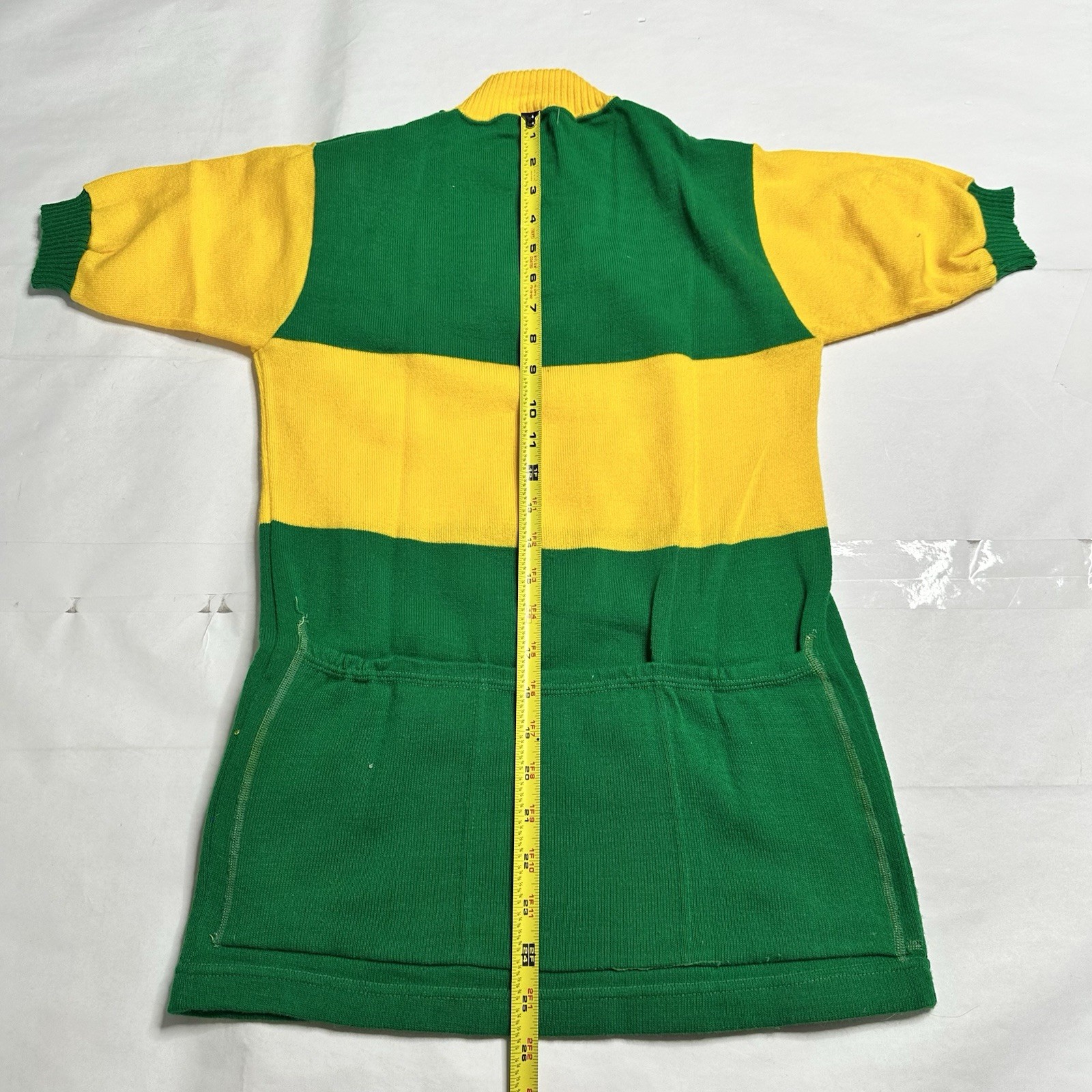 Vintage Wool Blend Cycling Jersey – Medium (Chest 32) Green Yellow