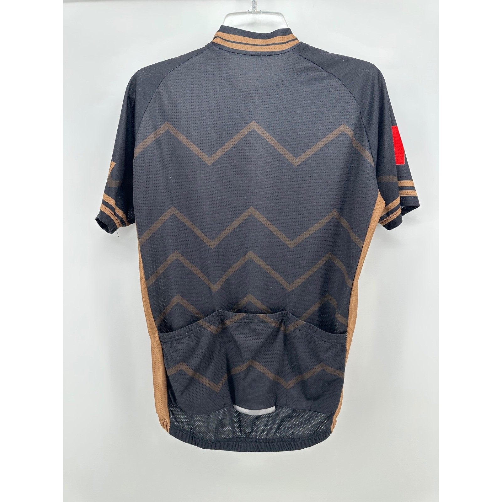 Belgium Cycling Jersey Mens XL Black Brown Chevron Full Zip Short Sleeve Mesh
