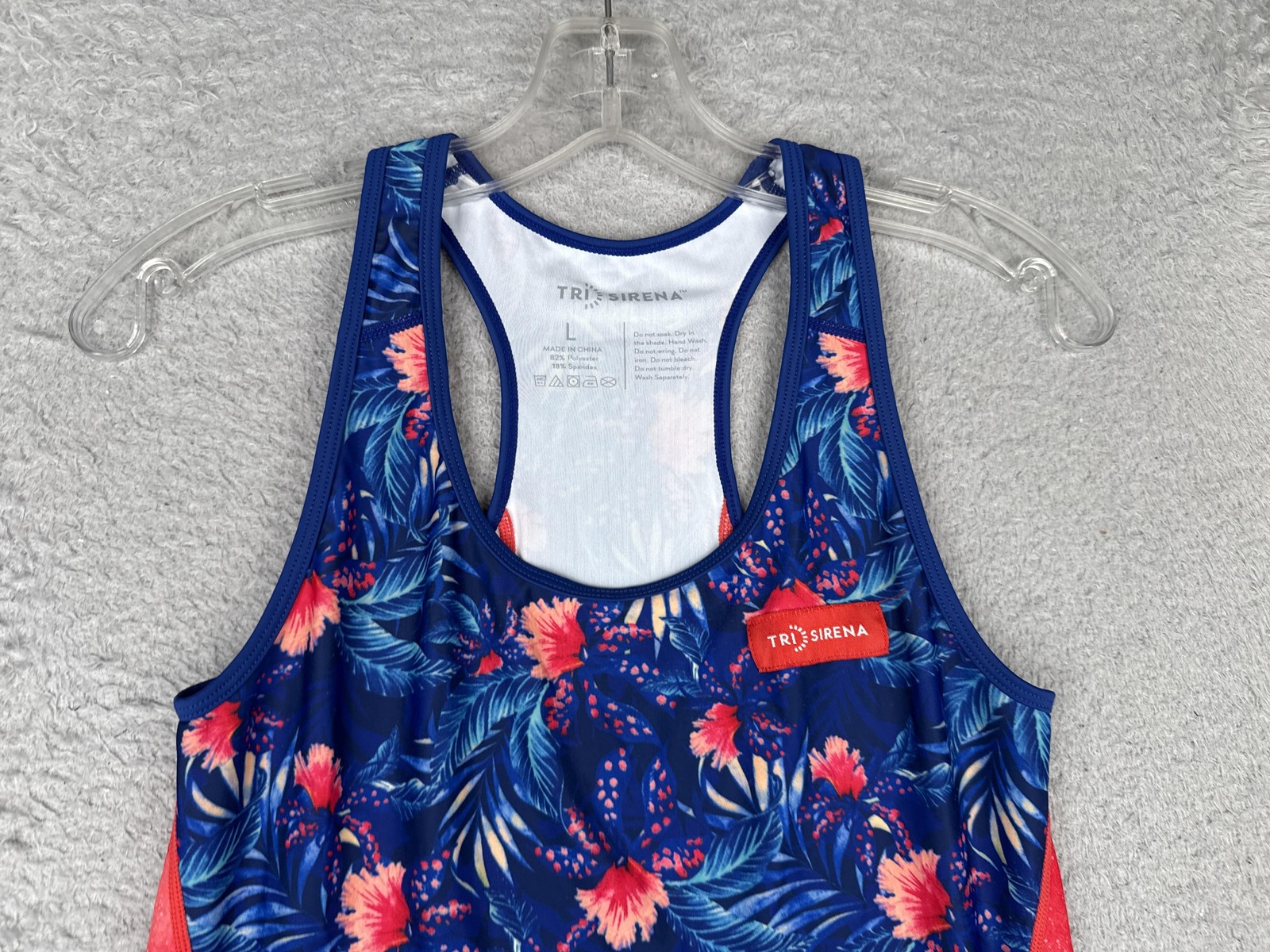 Tri Sirena Tank Top Womens Large Blue Floral Racerback Cycling Jersey Pockets