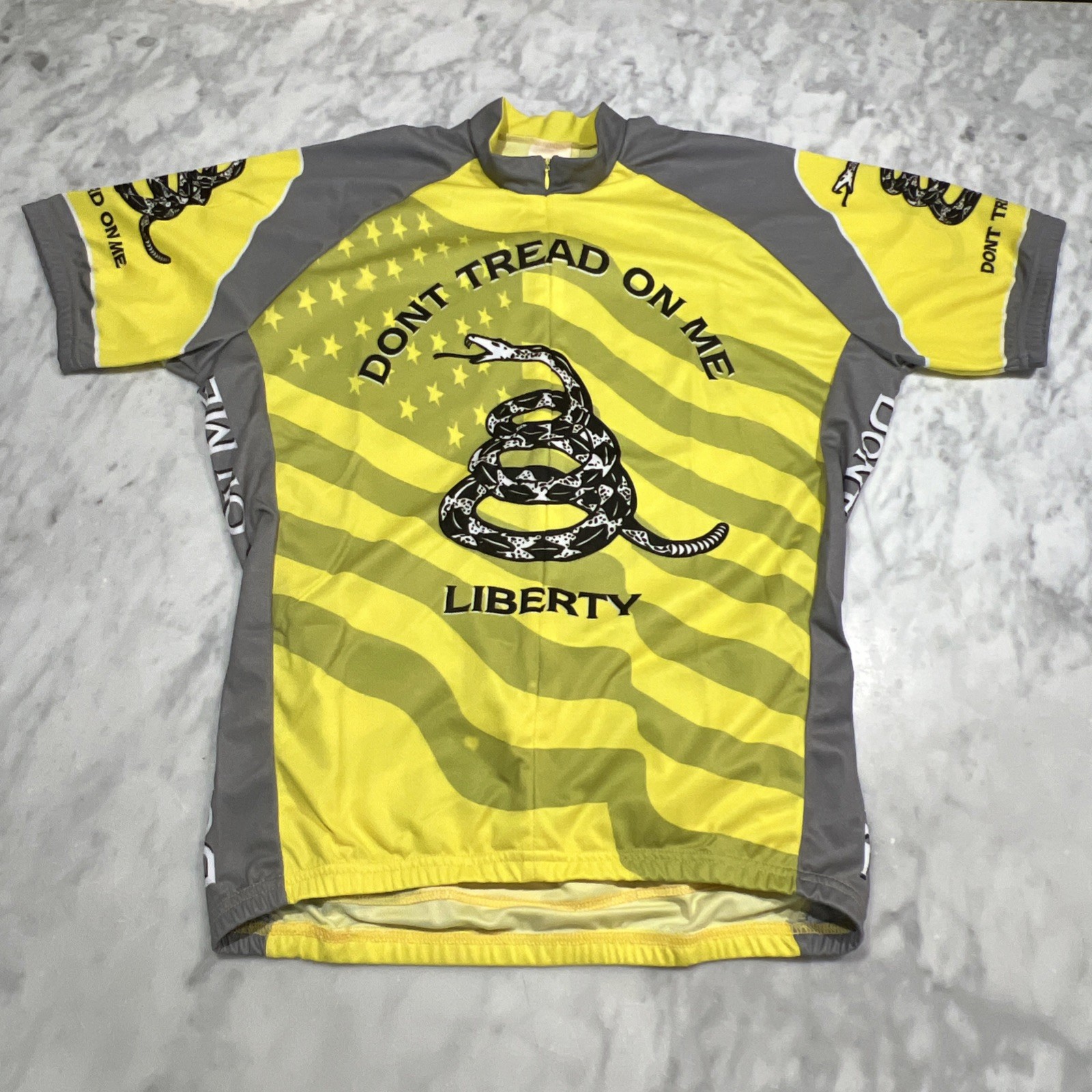 World Jerseys Don’t Tread On Me Cycling Jersey Men XL 3/4 Zip Pockets Yellow