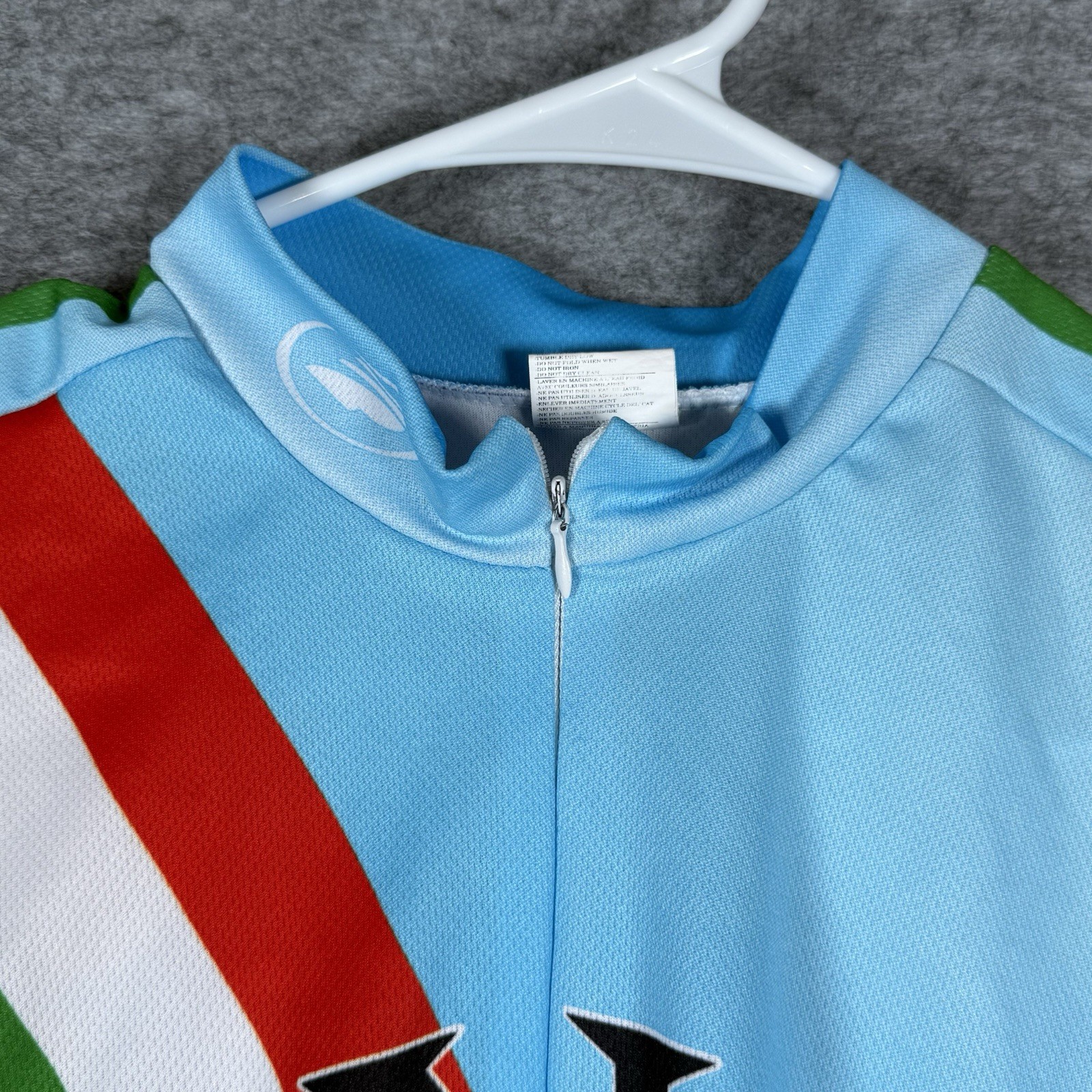 Italy Flag Shirt Large Blue All Over Print 3/4 Zip Cycling Back Pockets Bicycle