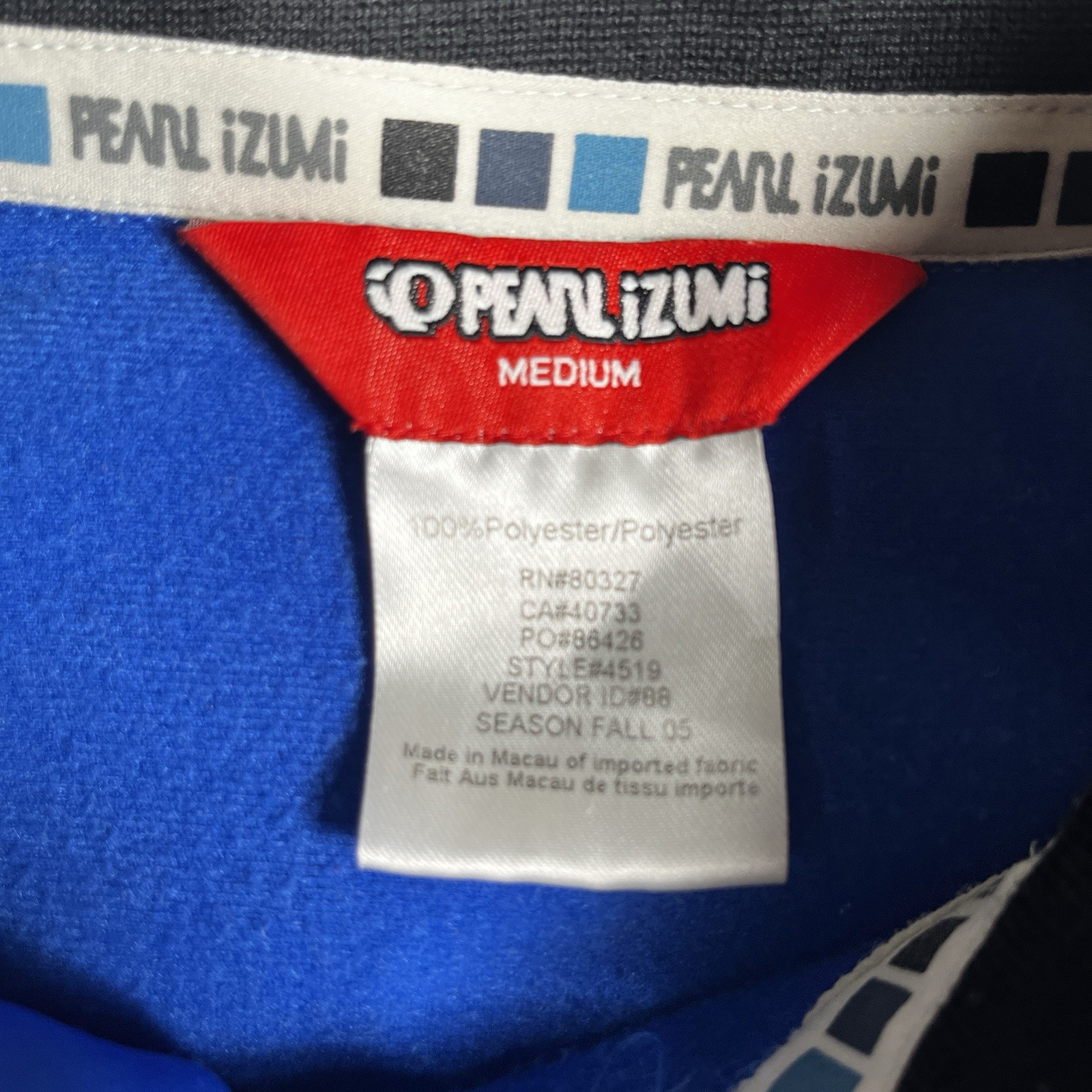 Pearl Izumi Thermal Cycling Jacket Adult M Blue Dual Zipped Pockets & Arm Cuffs