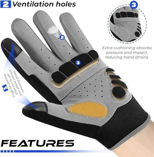 Full Finger Cycling Gloves with Padding for Men Women, Anti-Slip, Large Black