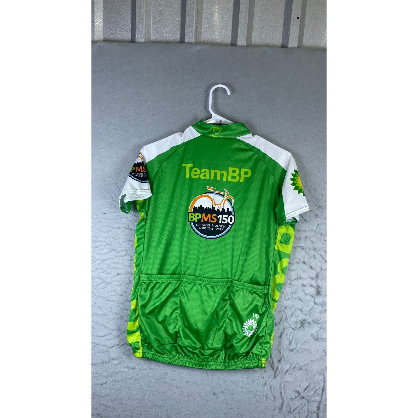 VOmax Cycling Jersey Mens M Green Excellent BP MS150 2013 Houston Austin Ride
