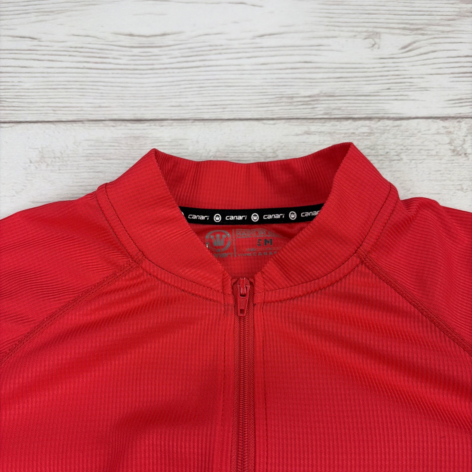 Canari Men’s Small Cyclewear Cycling Jersey Red Back Pouches Reflective Full Zip