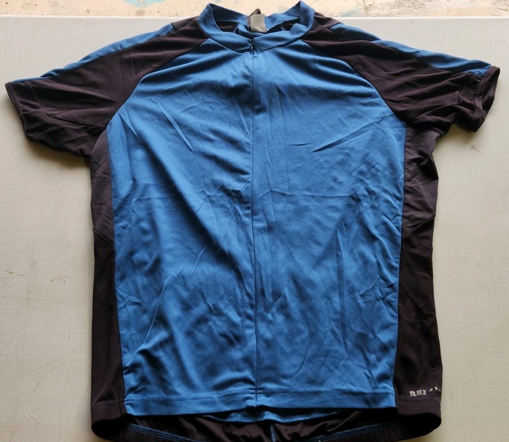 REI Cycling Shirt Jersey Short Sleeve Blue Black Mens XL
