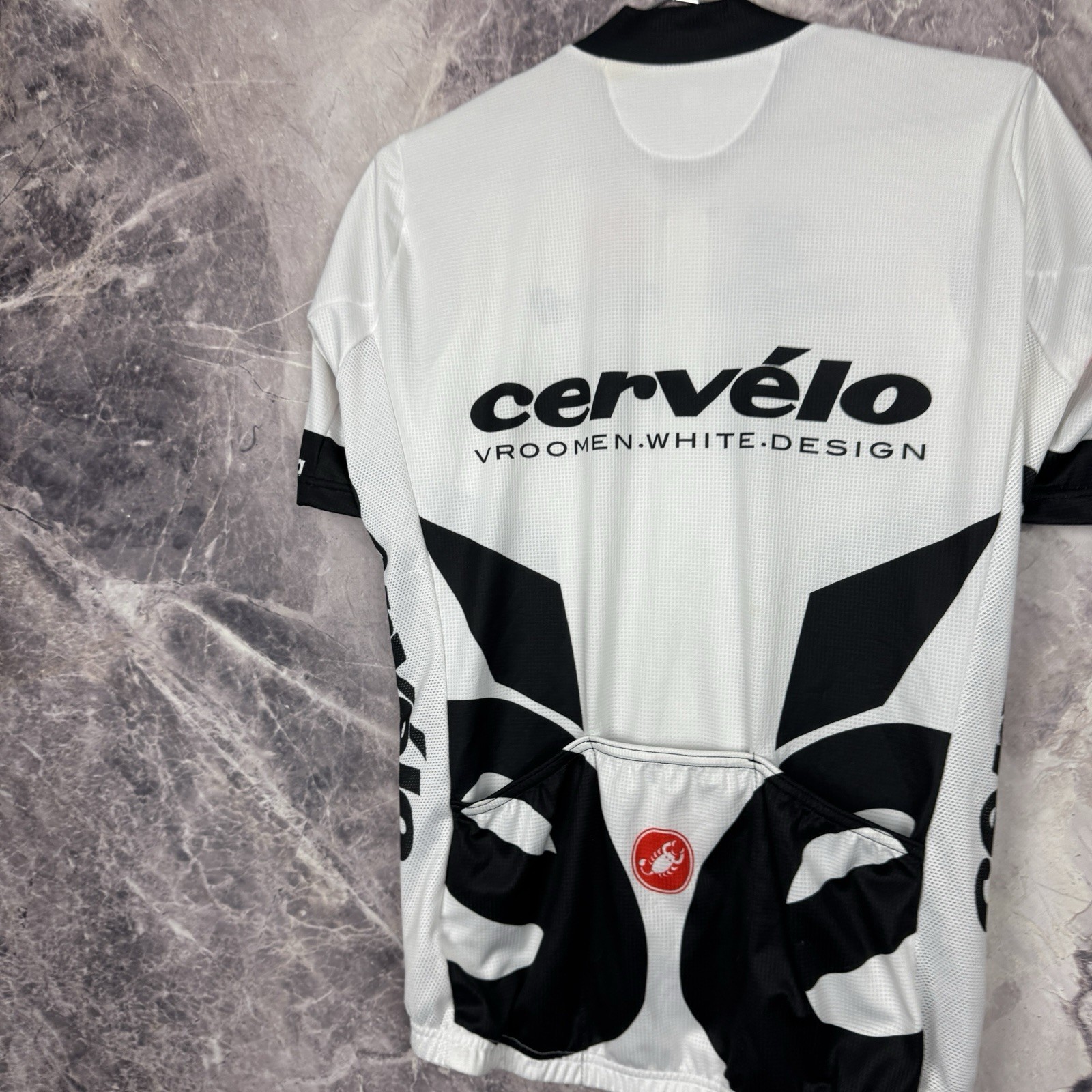 Vintage Castelli Cervélo Cycling Jersey Full Zip White Black Size L Race Bike
