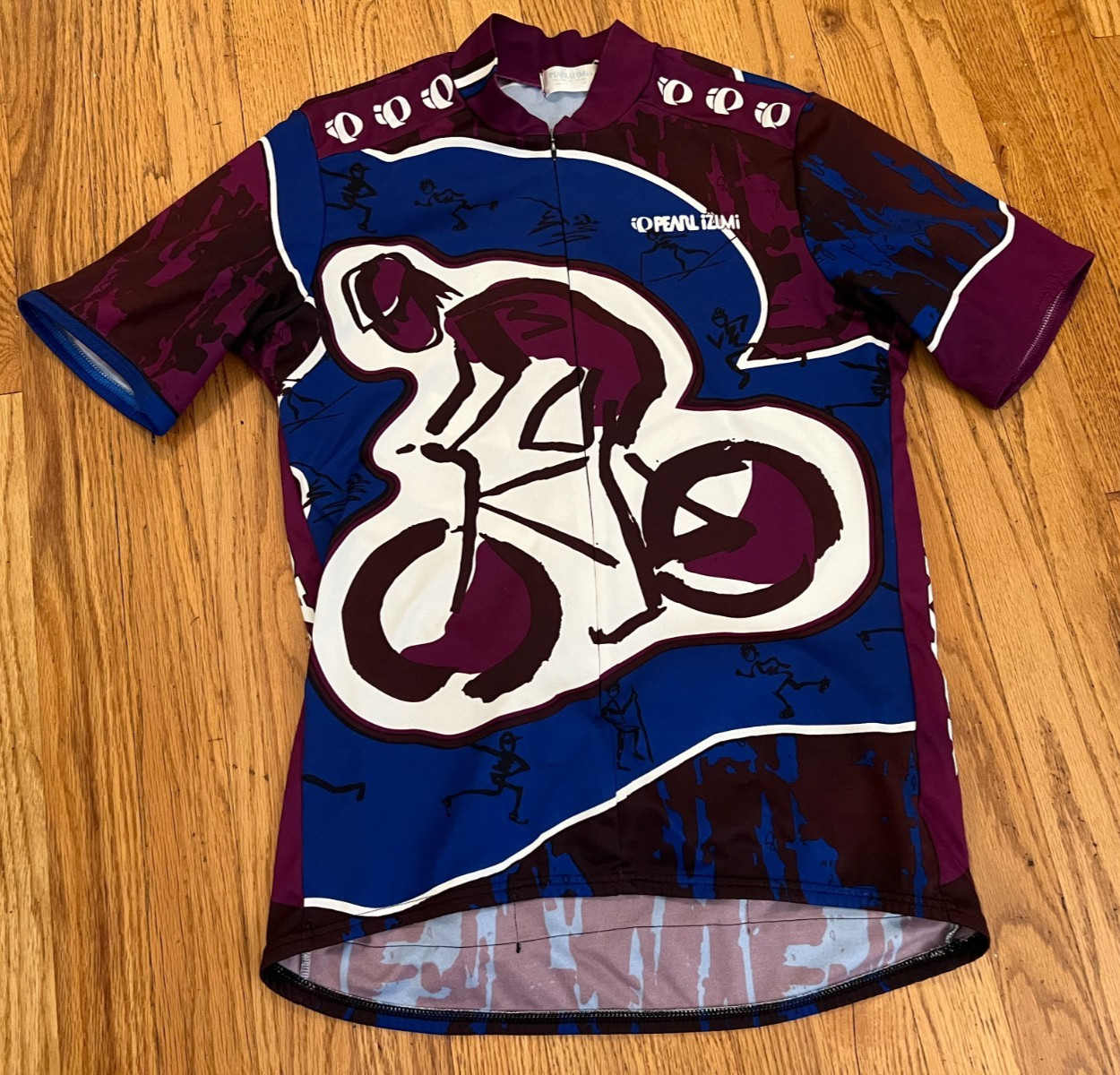 VTG 90s Pearl Izumi 3/4 Zip Cycling Jersey Sz Large Bicycle Abstract Sketch USA