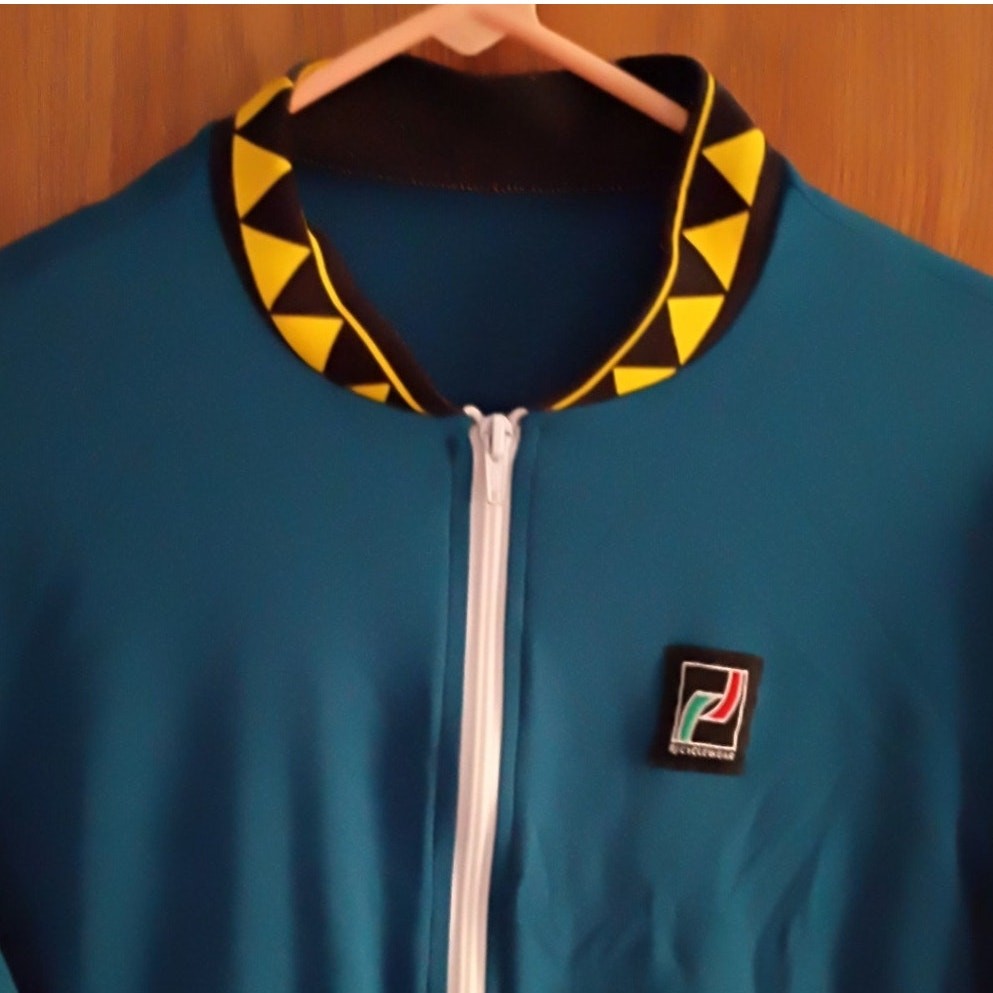 Vintage 80s 90s RJ Cyclewear Blue Full Zip Cycling Jersey L USA Rear Pockets