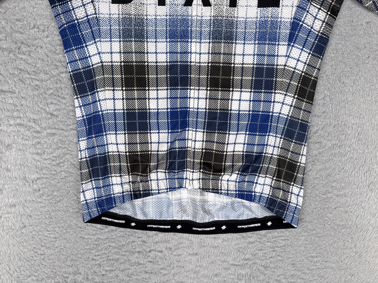 Hyperthreads Cycling Jersey Mens Medium Dixie Flyers Blue Plaid 1/4 Zip Pockets