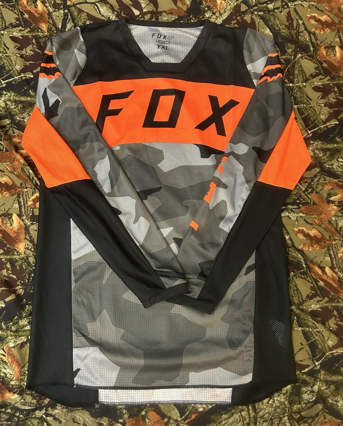 Fox Boys YXL Long Sleeve Breathable Cycling Jersey Camo Orange Black Gray