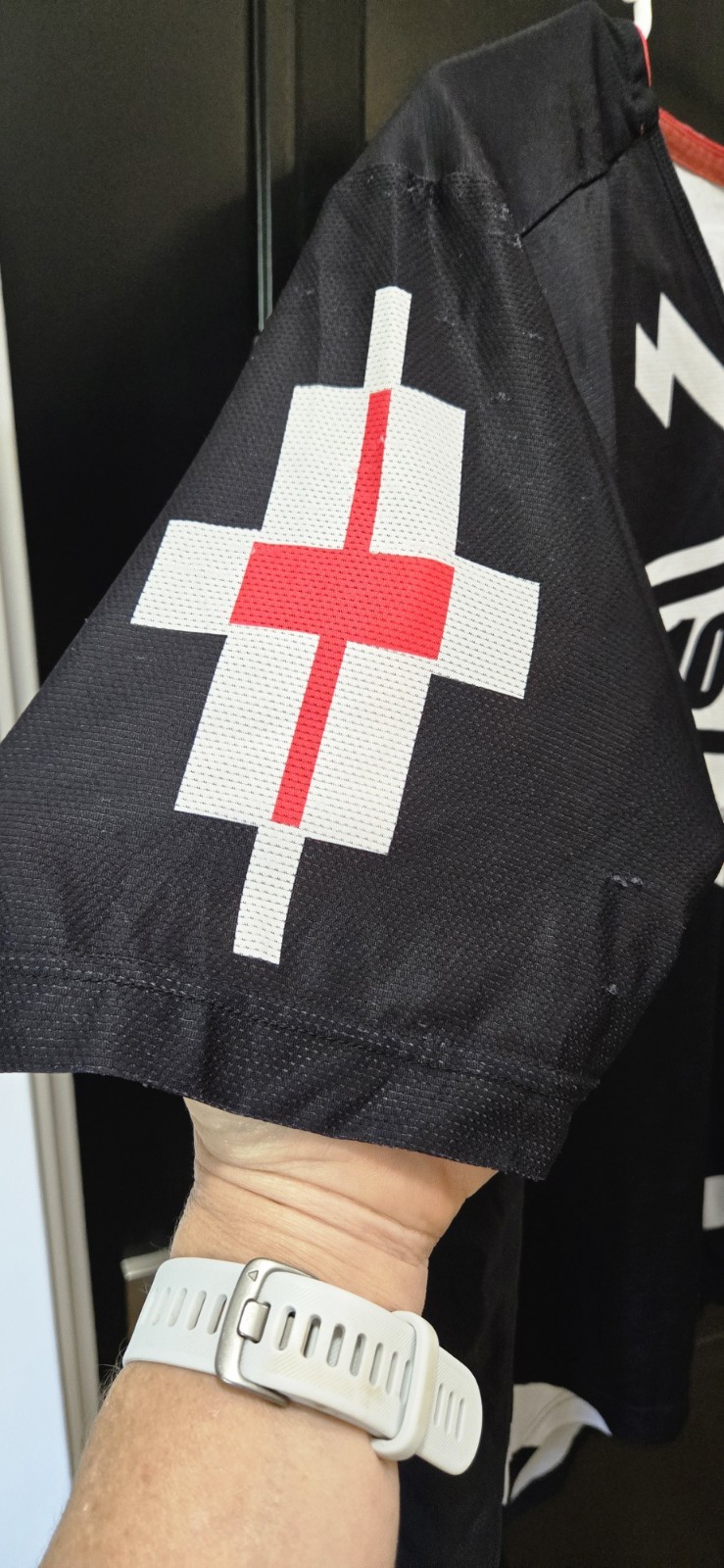 100% Men’s Cycling Jersey L Black White Red Short Sleeve Breathable V-Neck
