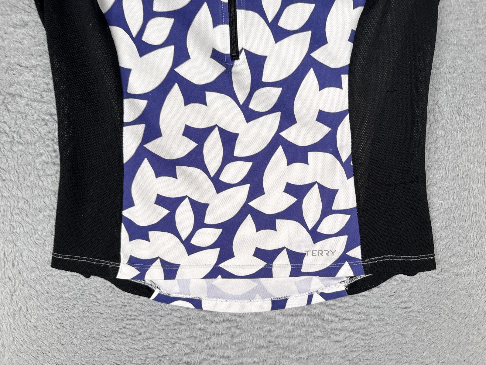 Terry Cycling Jersey Womens Medium Blue Floral Tank 1/4 Zip Pockets Bike